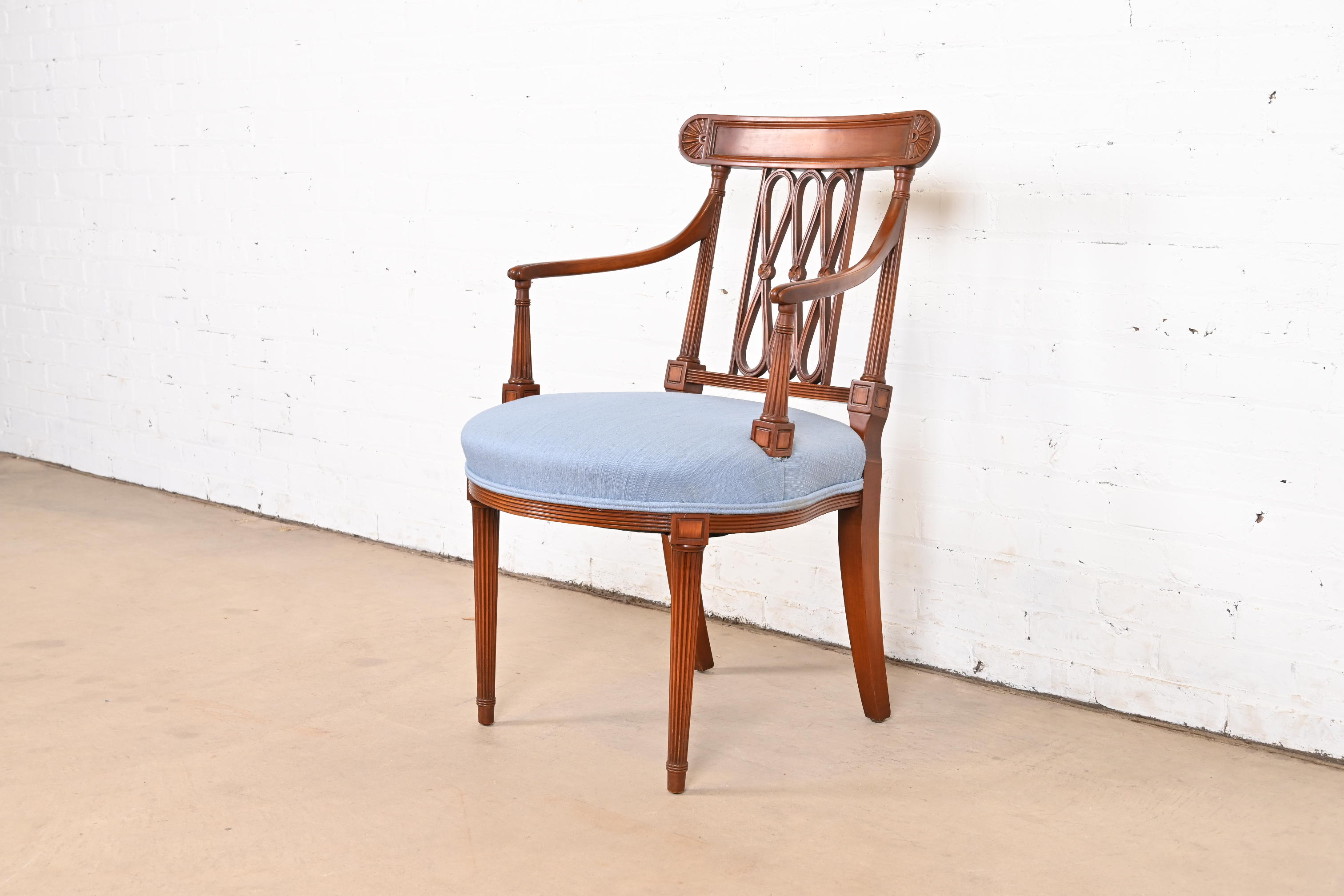 French Regency Louis XVI Carved Cherry Wood Armchair or Club Chair - Image 3