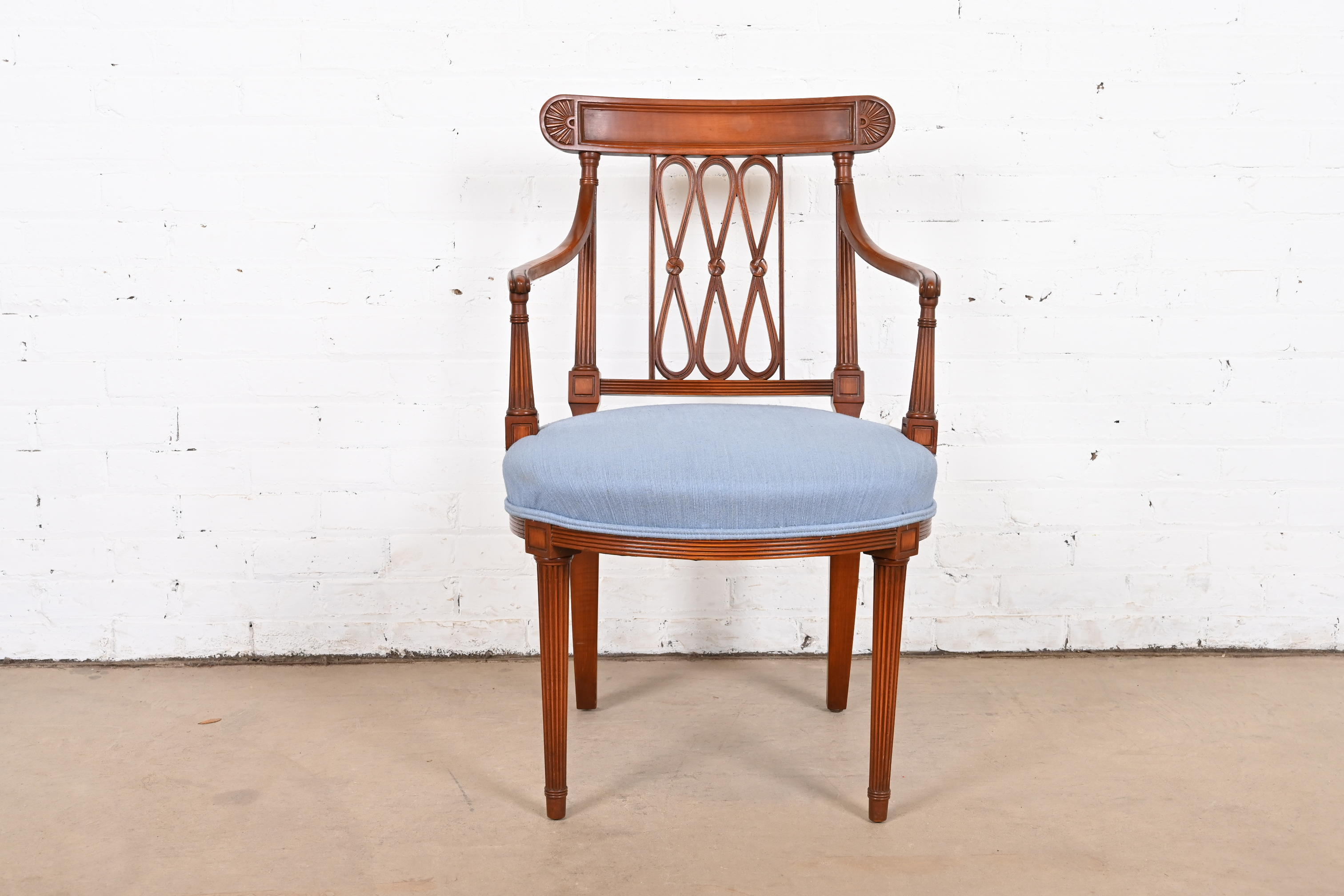 French Regency Louis XVI Carved Cherry Wood Armchair or Club Chair