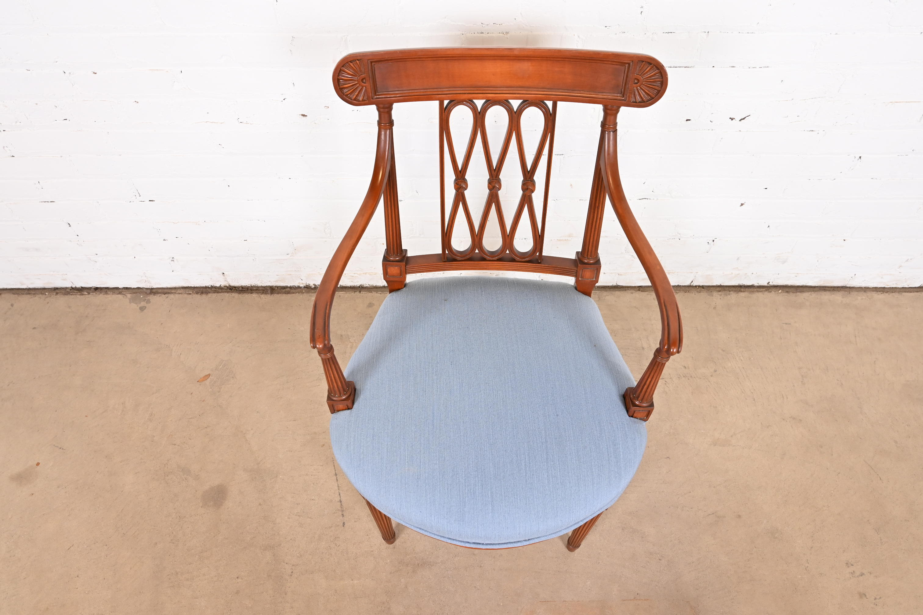 French Regency Louis XVI Carved Cherry Wood Armchair or Club Chair - Image 7