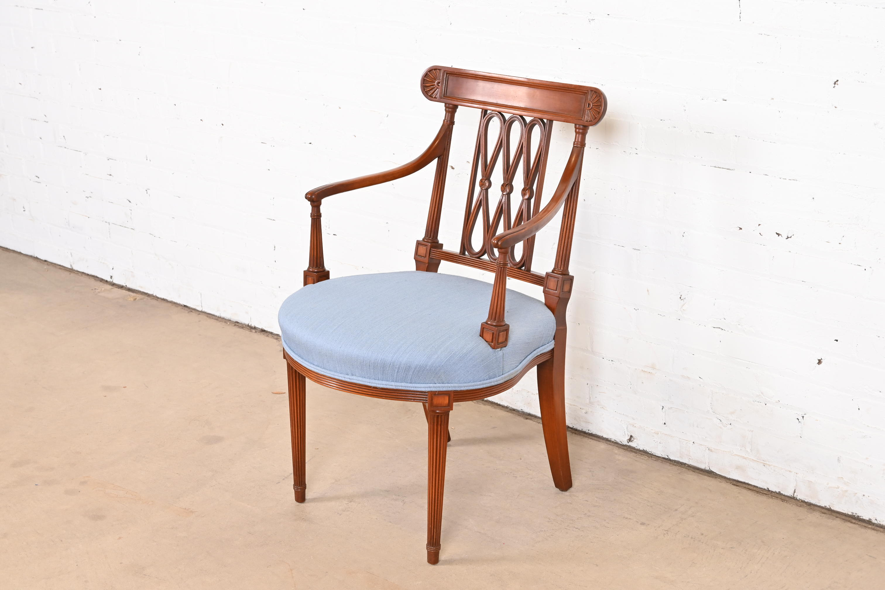 French Regency Louis XVI Carved Cherry Wood Armchair or Club Chair - Image 4