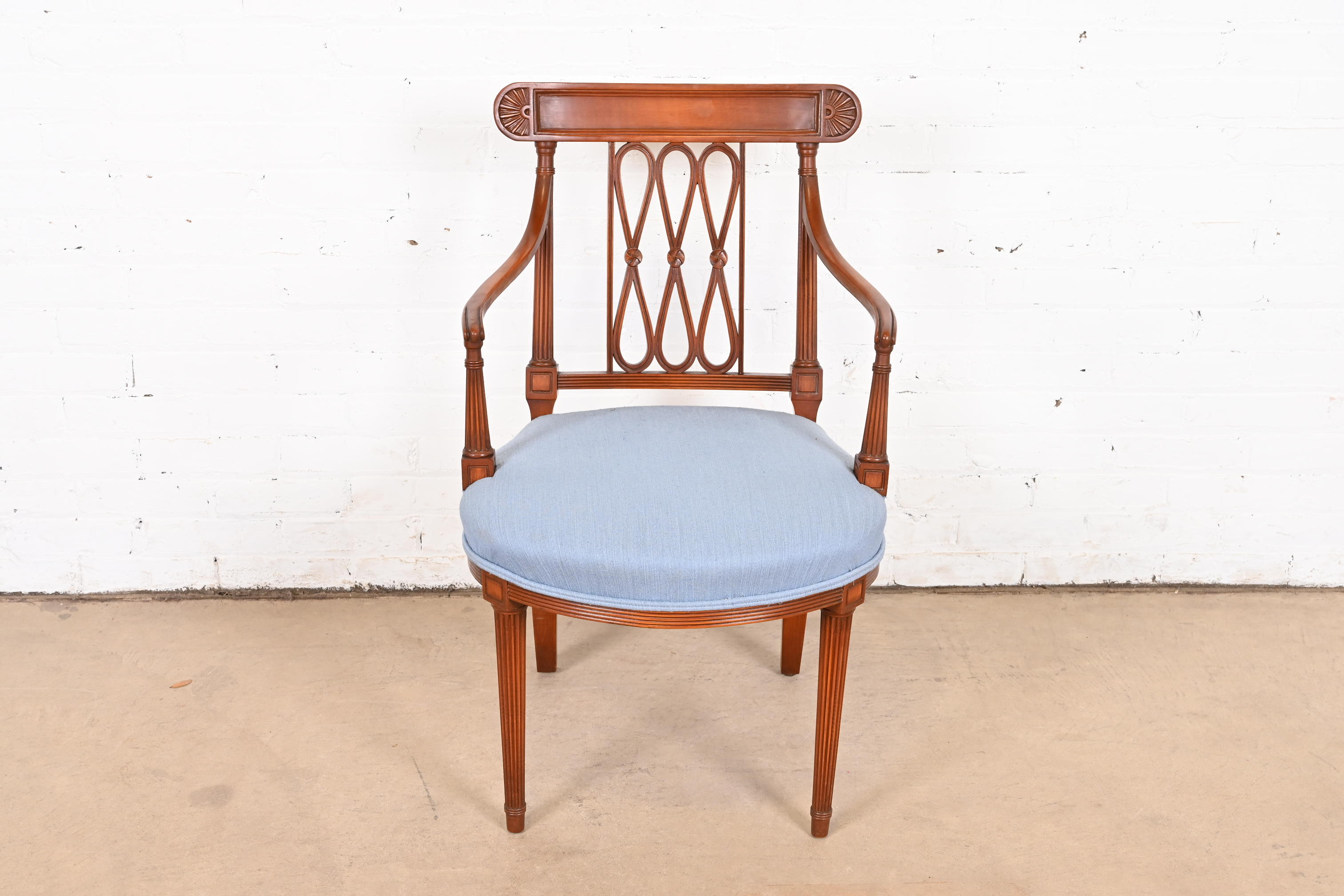 French Regency Louis XVI Carved Cherry Wood Armchair or Club Chair - Image 2