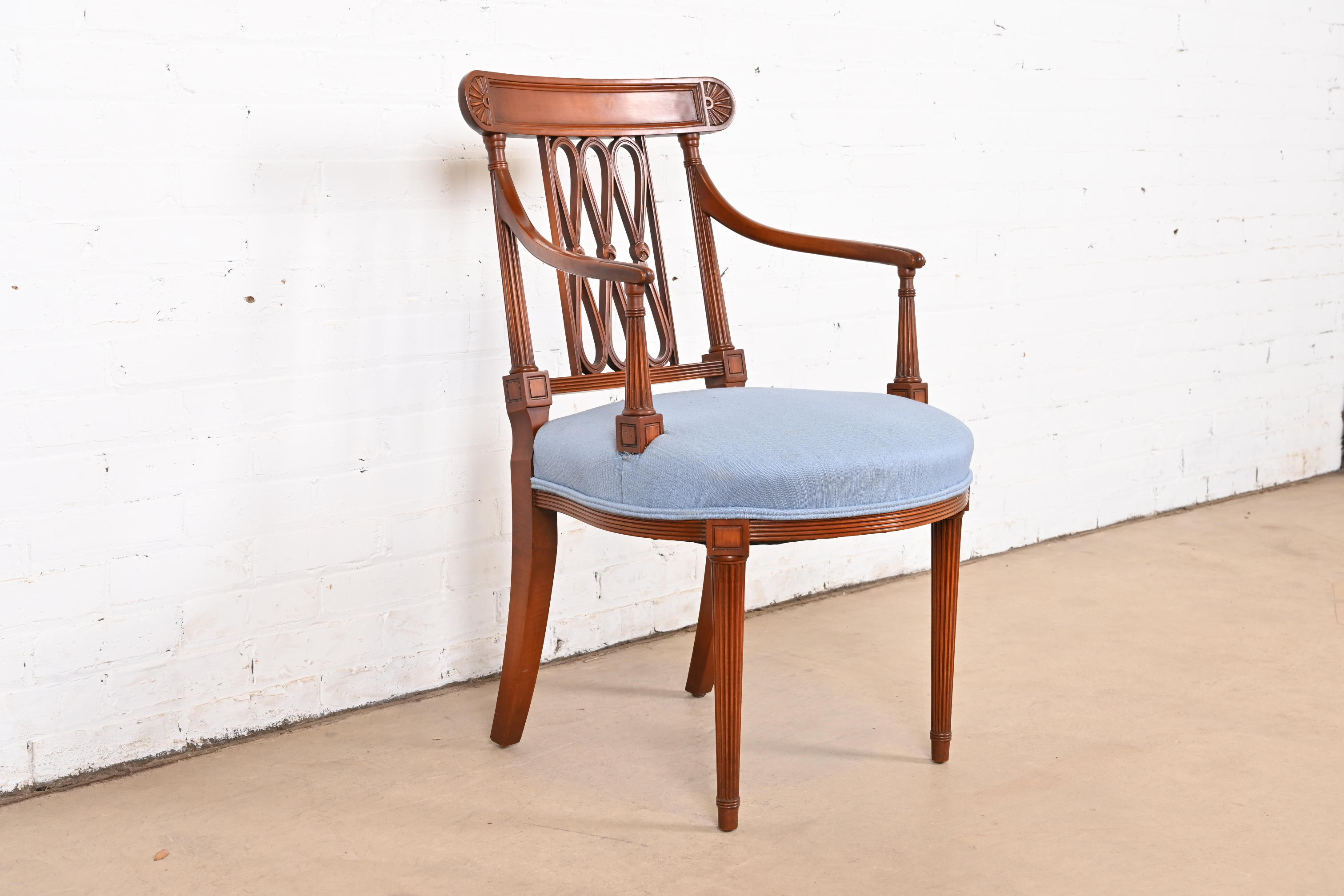 French Regency Louis XVI Carved Cherry Wood Armchair or Club Chair - Image 5