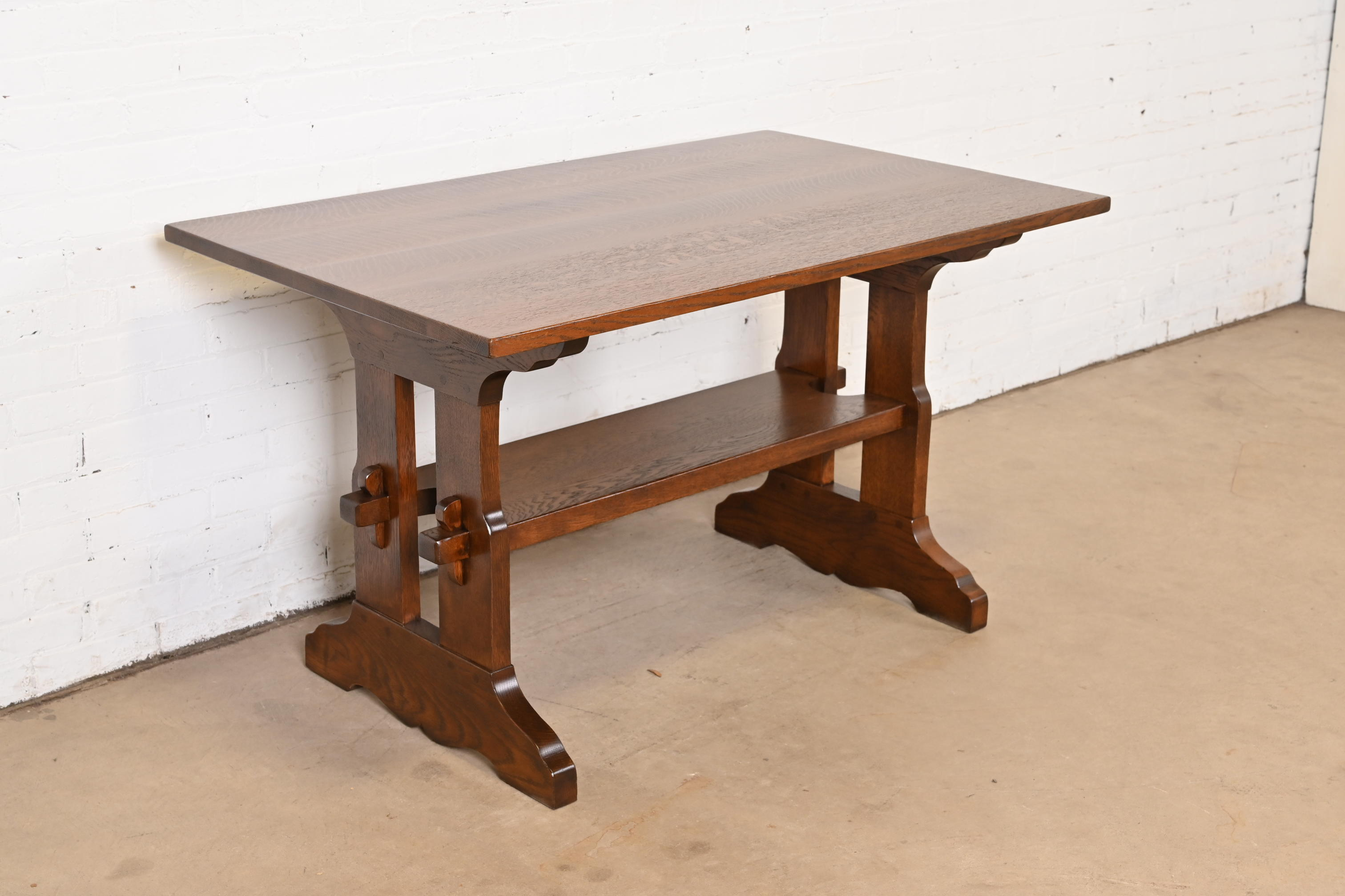Gustav Stickley Mission Oak Arts & Crafts Trestle Library Table or Writing Desk, Newly Restored