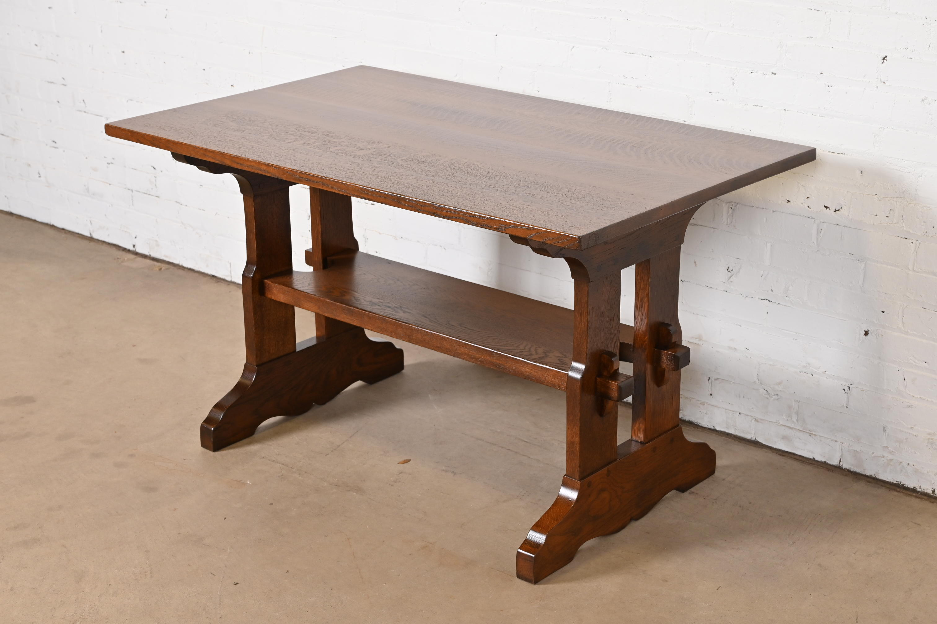 Gustav Stickley Mission Oak Arts & Crafts Trestle Library Table or Writing Desk, Newly Restored - Image 5