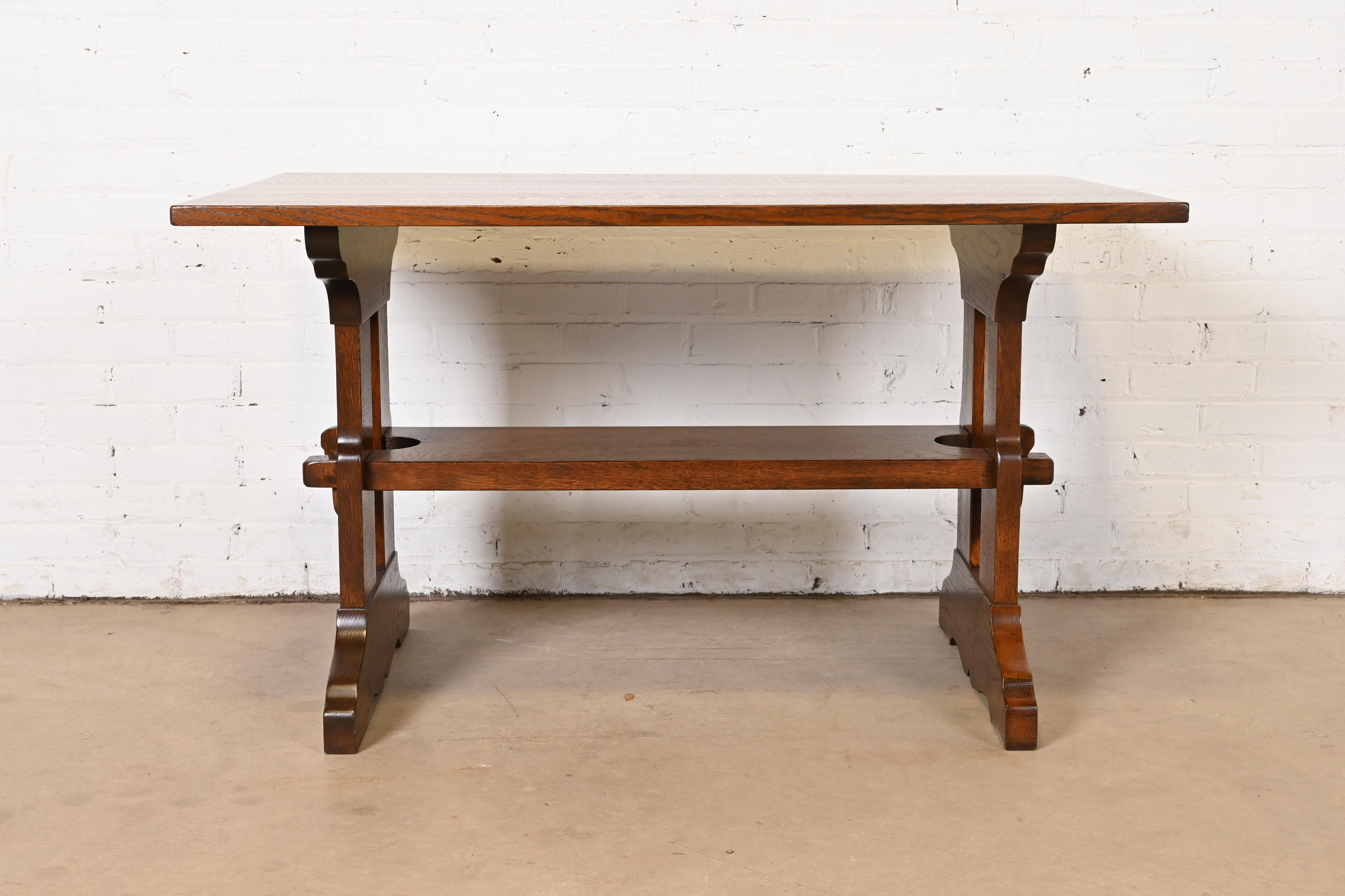 Gustav Stickley Mission Oak Arts & Crafts Trestle Library Table or Writing Desk, Newly Restored - Image 4