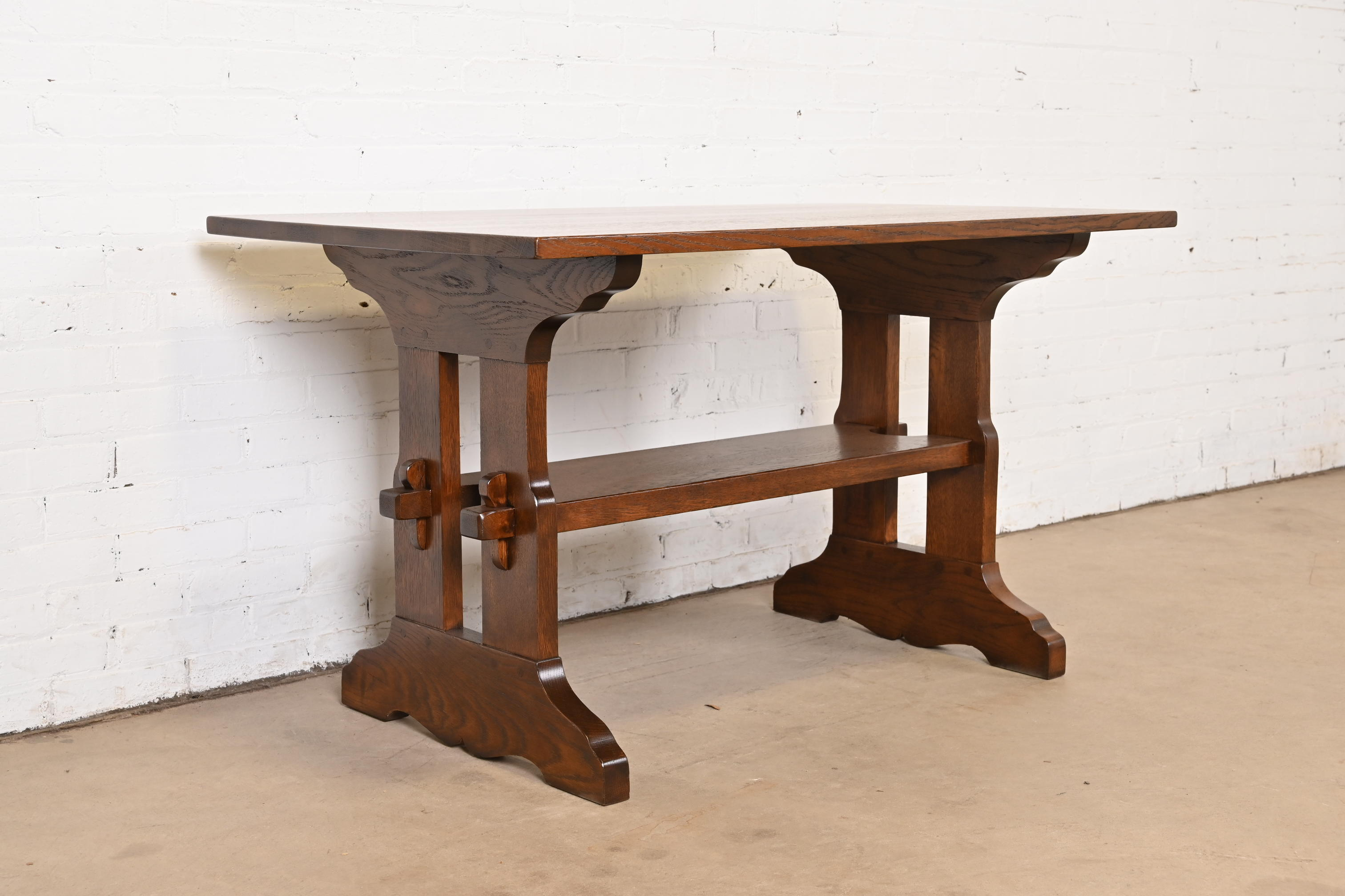 Gustav Stickley Mission Oak Arts & Crafts Trestle Library Table or Writing Desk, Newly Restored - Image 2