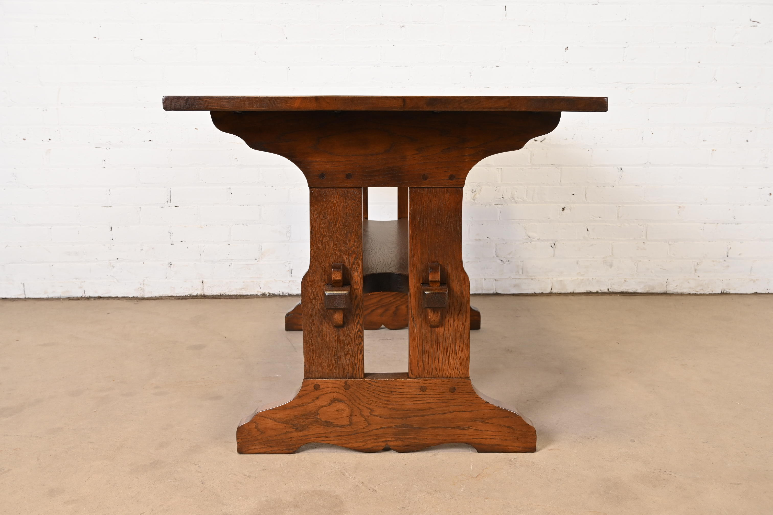 Gustav Stickley Mission Oak Arts & Crafts Trestle Library Table or Writing Desk, Newly Restored - Image 9