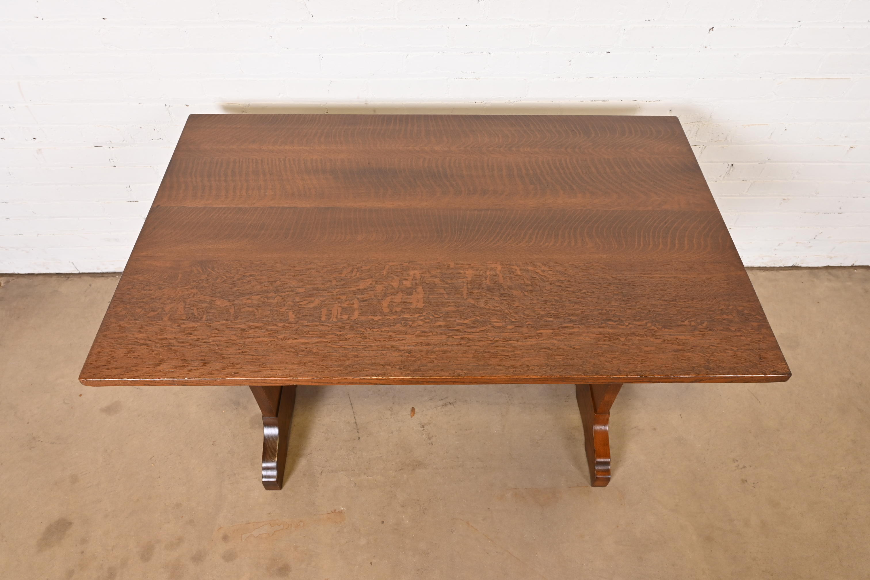 Gustav Stickley Mission Oak Arts & Crafts Trestle Library Table or Writing Desk, Newly Restored - Image 7