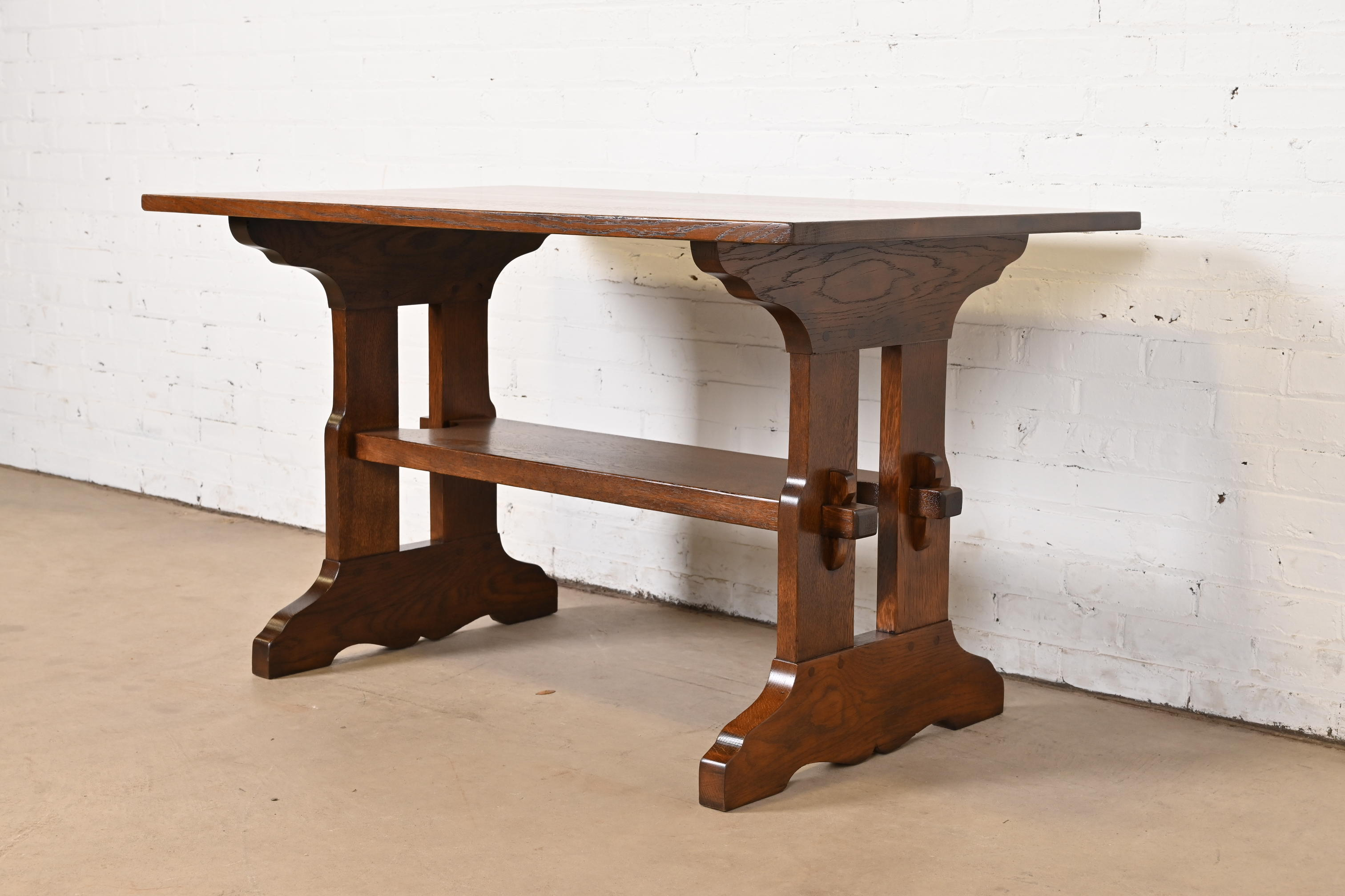 Gustav Stickley Mission Oak Arts & Crafts Trestle Library Table or Writing Desk, Newly Restored - Image 6