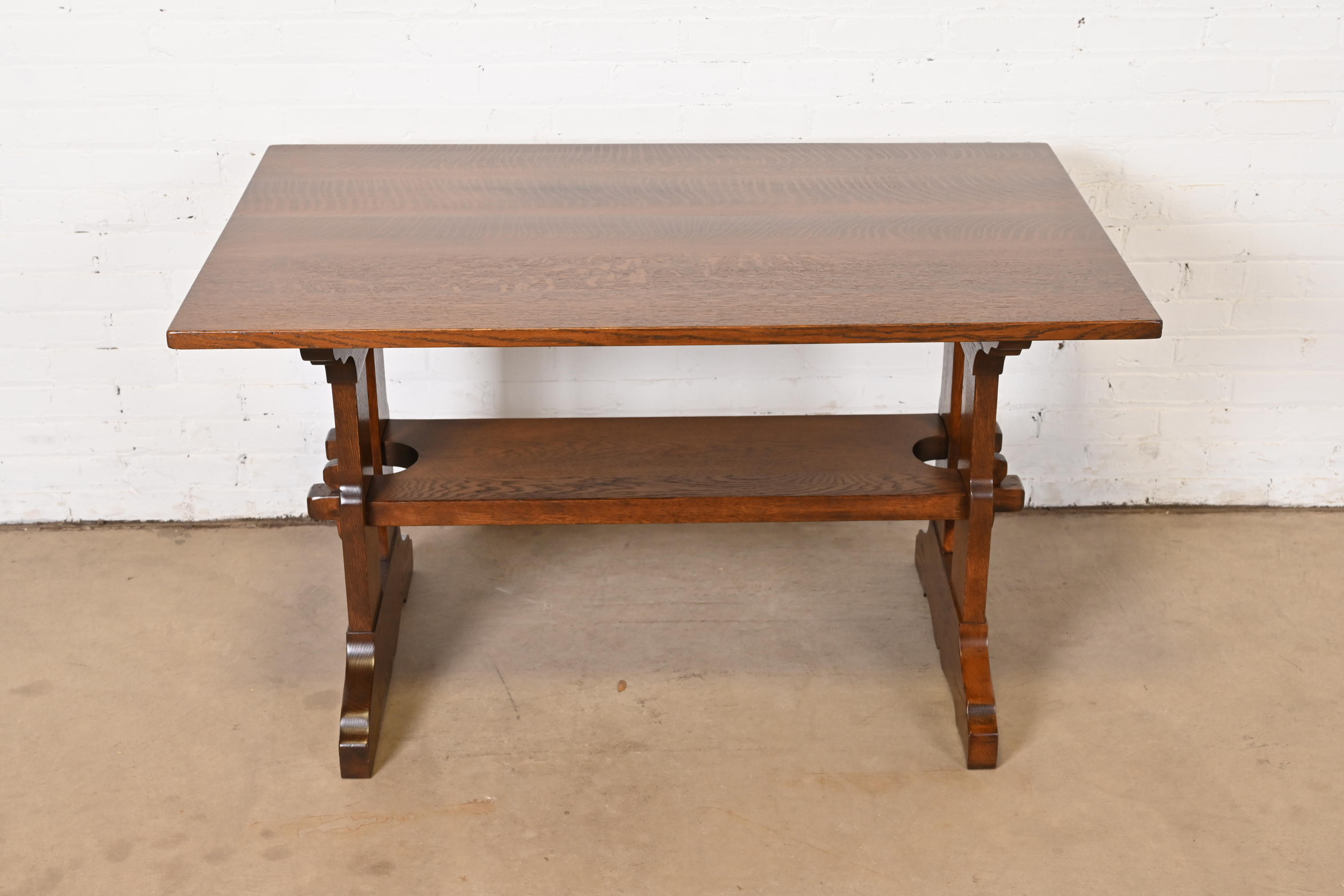 Gustav Stickley Mission Oak Arts & Crafts Trestle Library Table or Writing Desk, Newly Restored - Image 3