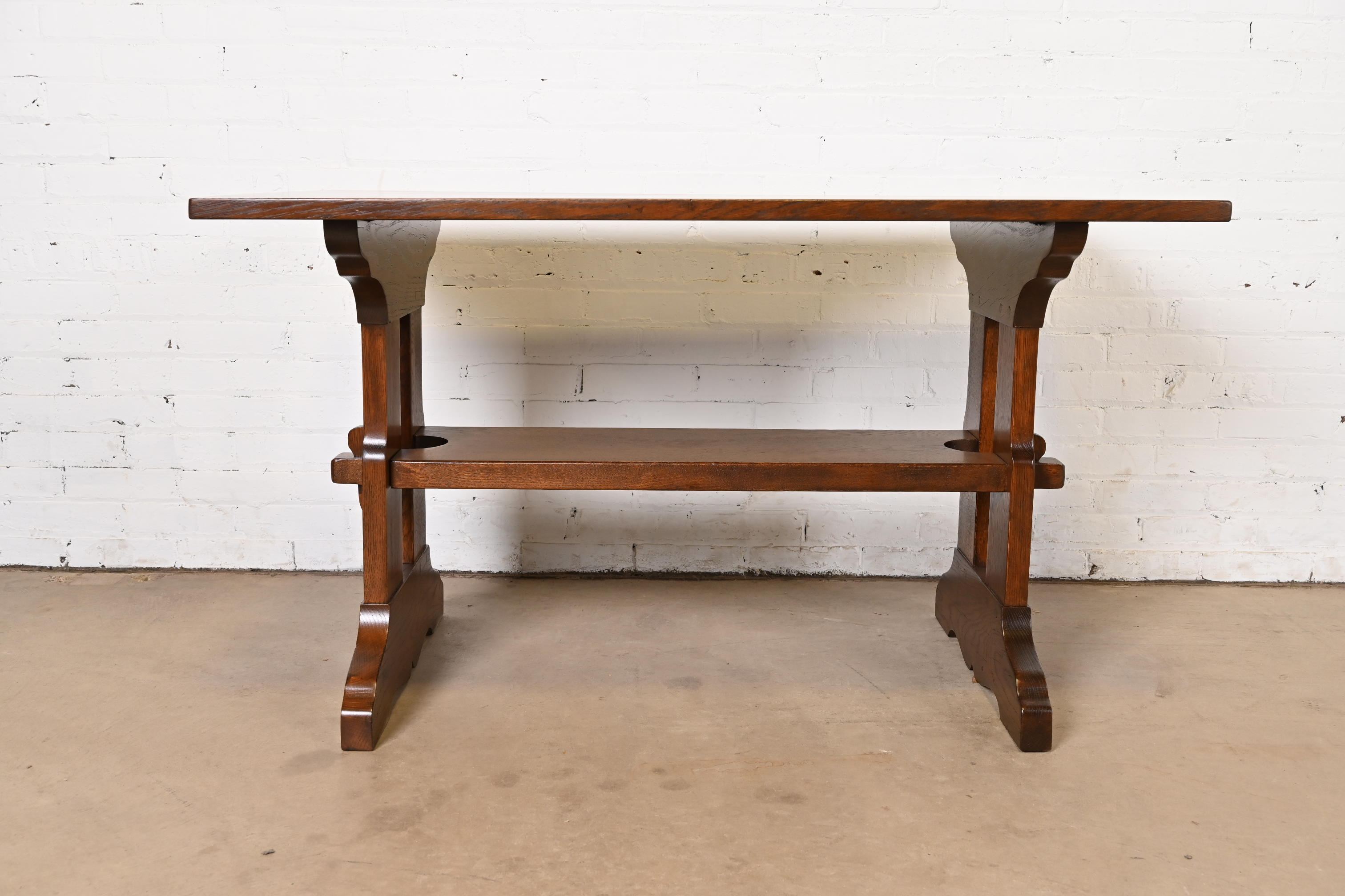 Gustav Stickley Mission Oak Arts & Crafts Trestle Library Table or Writing Desk, Newly Restored - Image 10