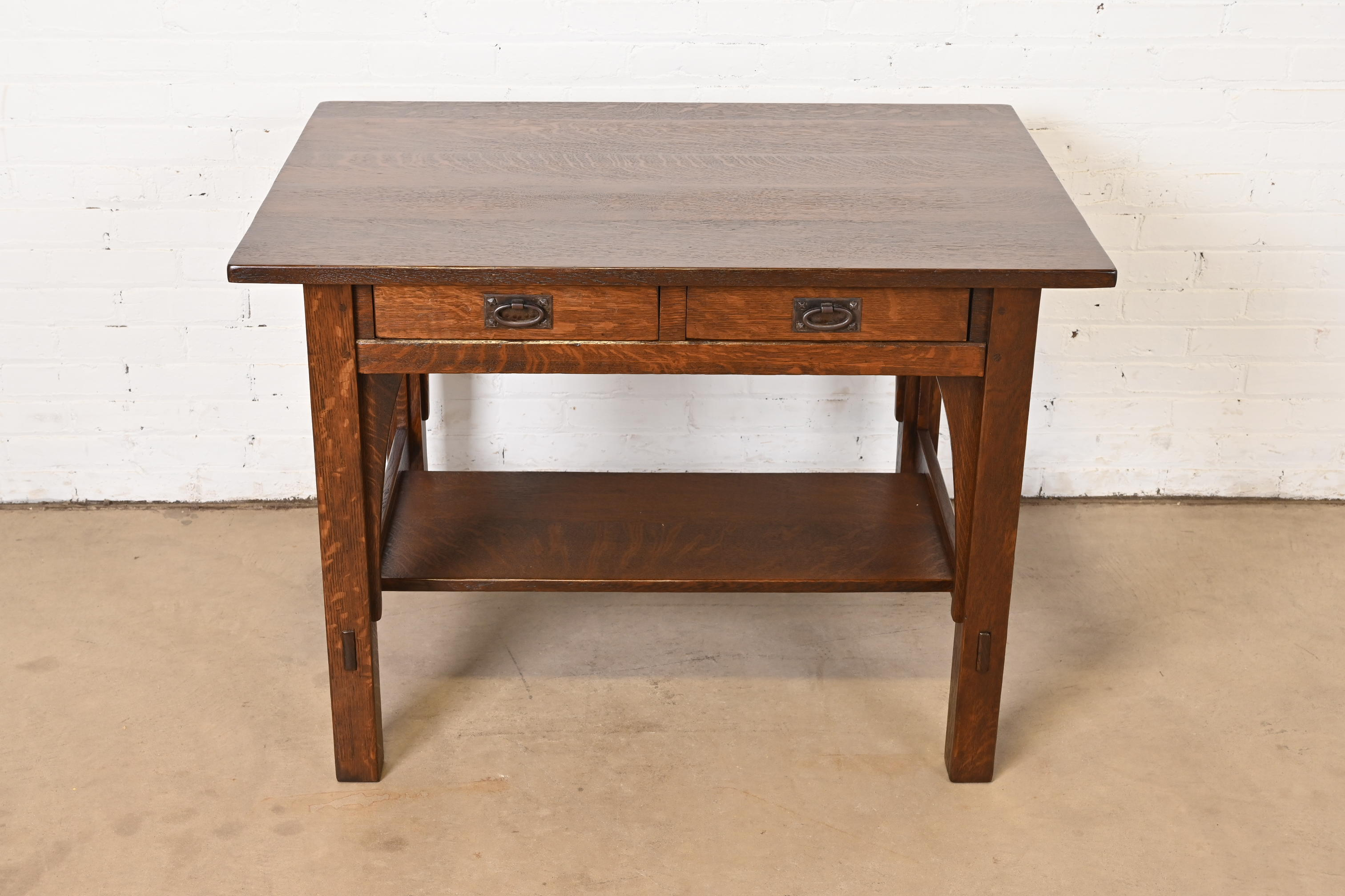 Gustav Stickley Mission Oak Arts & Crafts Writing Desk or Library Table, Newly Refinished - Image 2