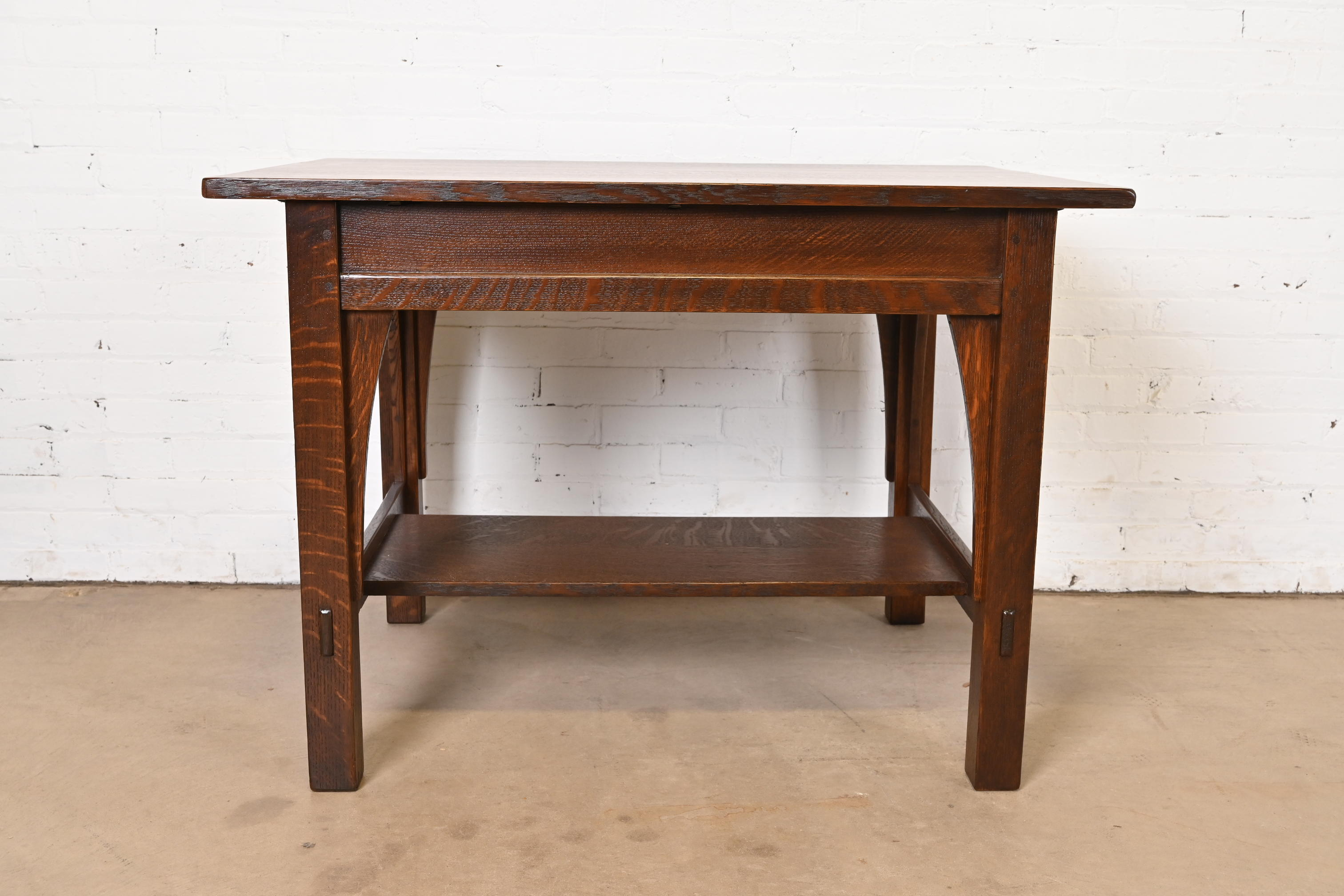 Gustav Stickley Mission Oak Arts & Crafts Writing Desk or Library Table, Newly Refinished - Image 11