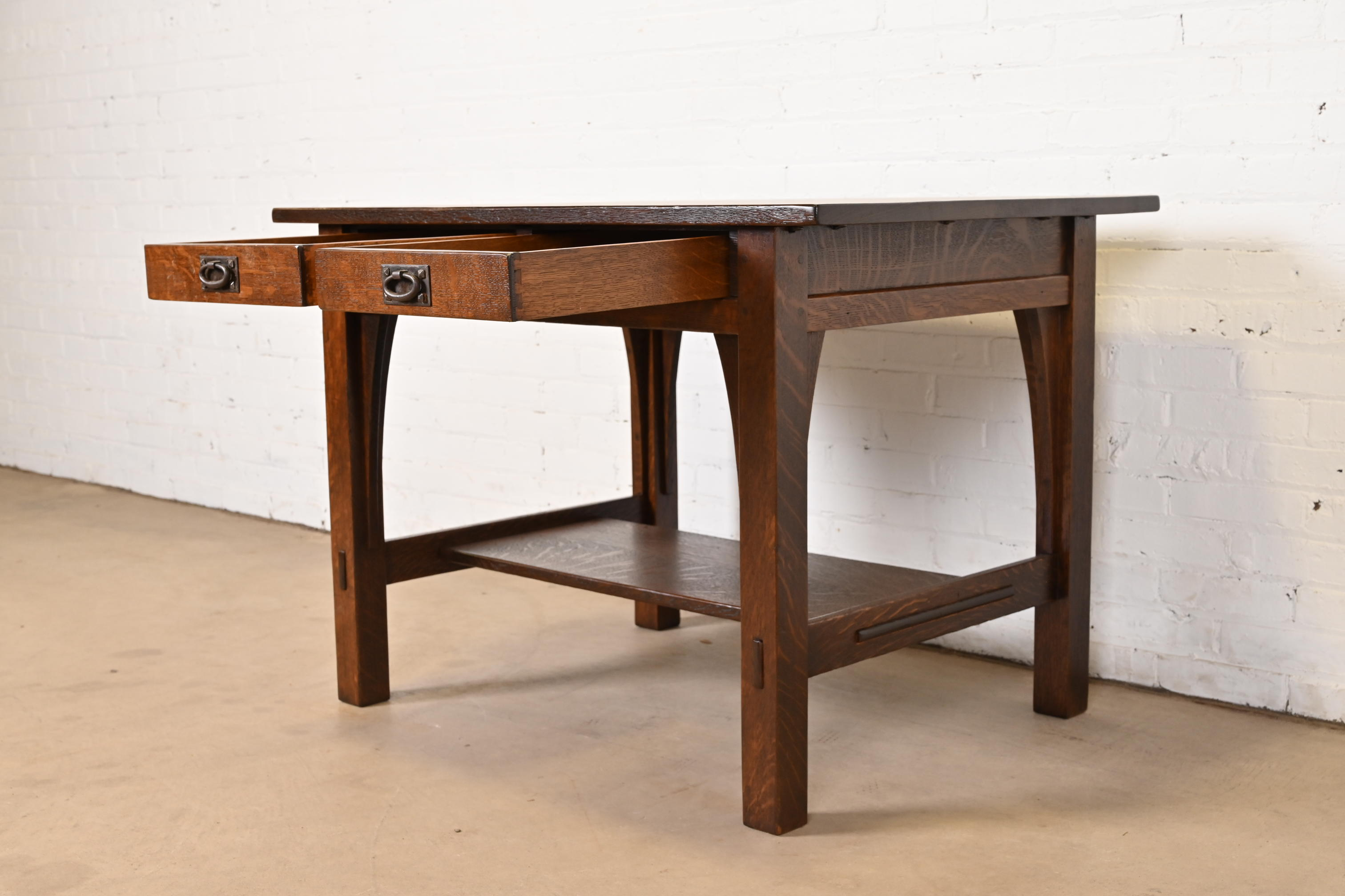 Gustav Stickley Mission Oak Arts & Crafts Writing Desk or Library Table, Newly Refinished - Image 9
