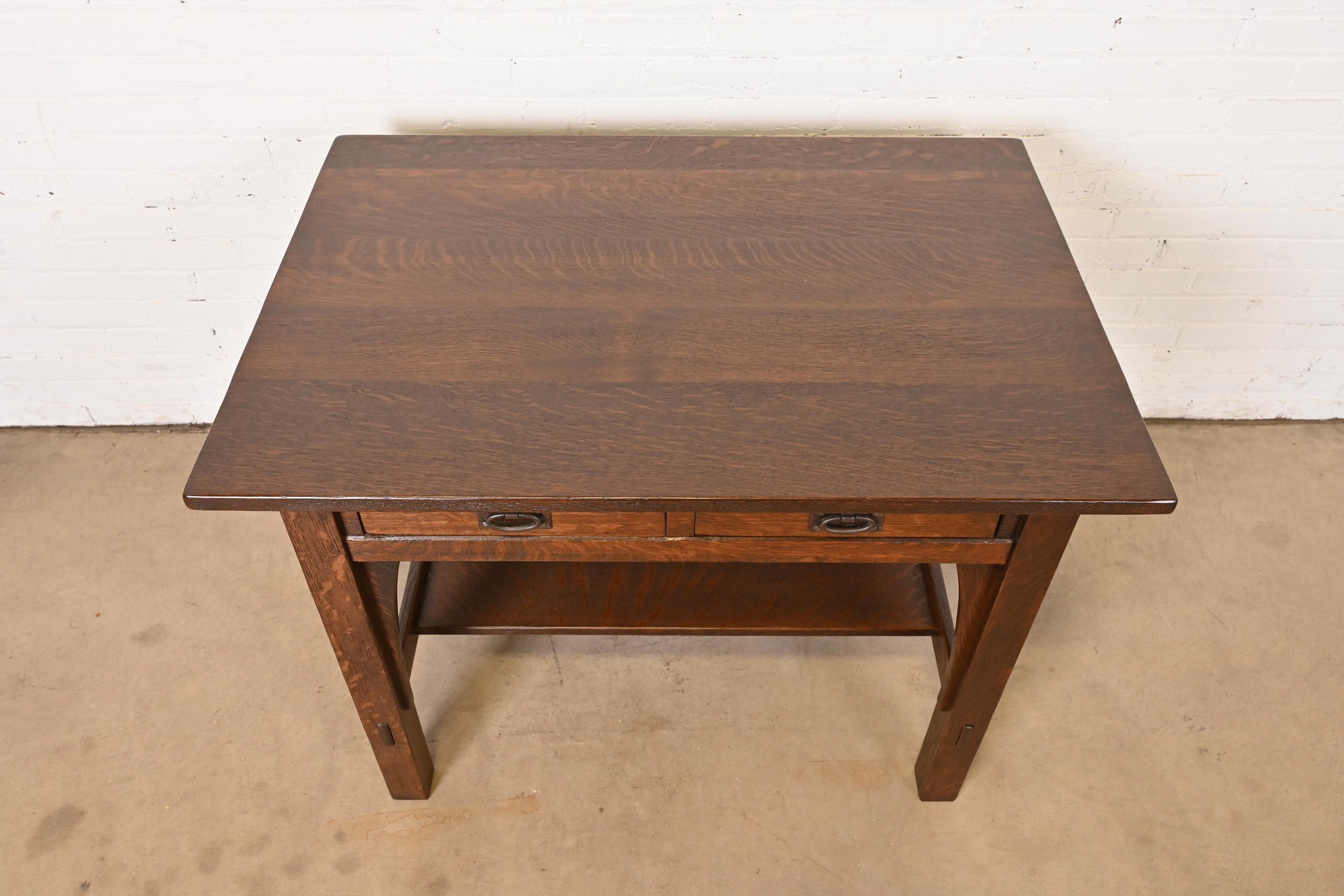 Gustav Stickley Mission Oak Arts & Crafts Writing Desk or Library Table, Newly Refinished - Image 7