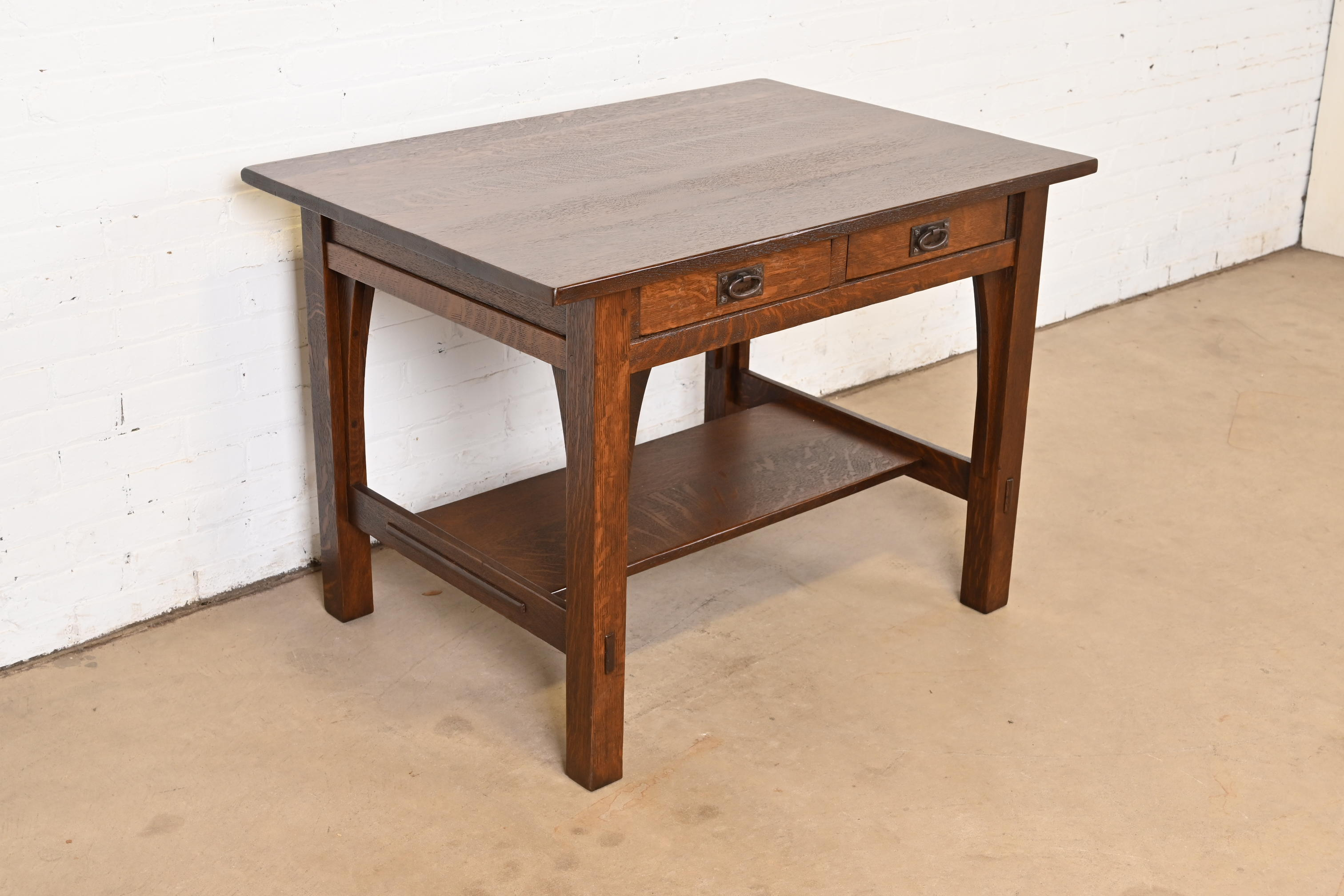 Gustav Stickley Mission Oak Arts & Crafts Writing Desk or Library Table, Newly Refinished - Image 6