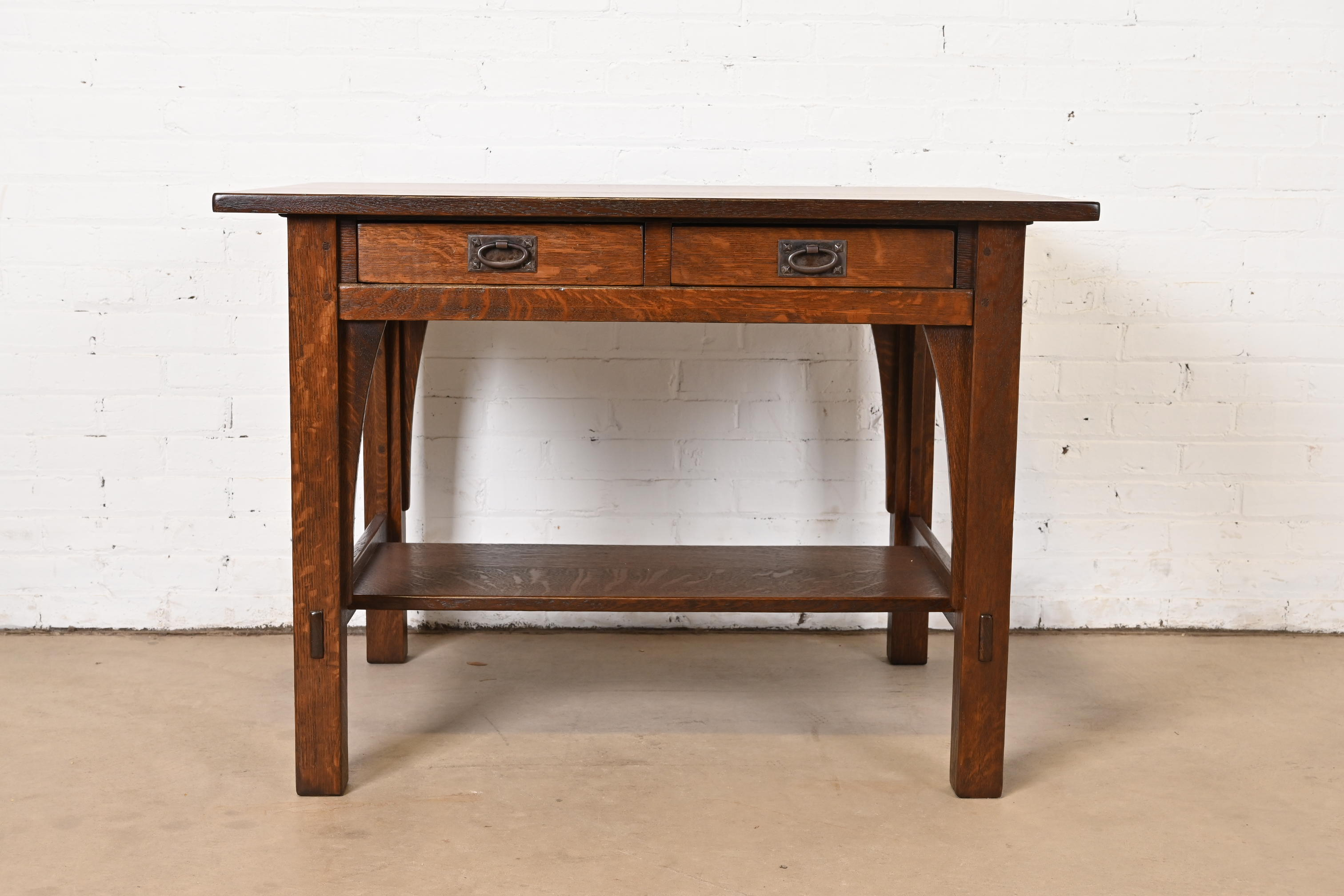 Gustav Stickley Mission Oak Arts & Crafts Writing Desk or Library Table, Newly Refinished - Image 3