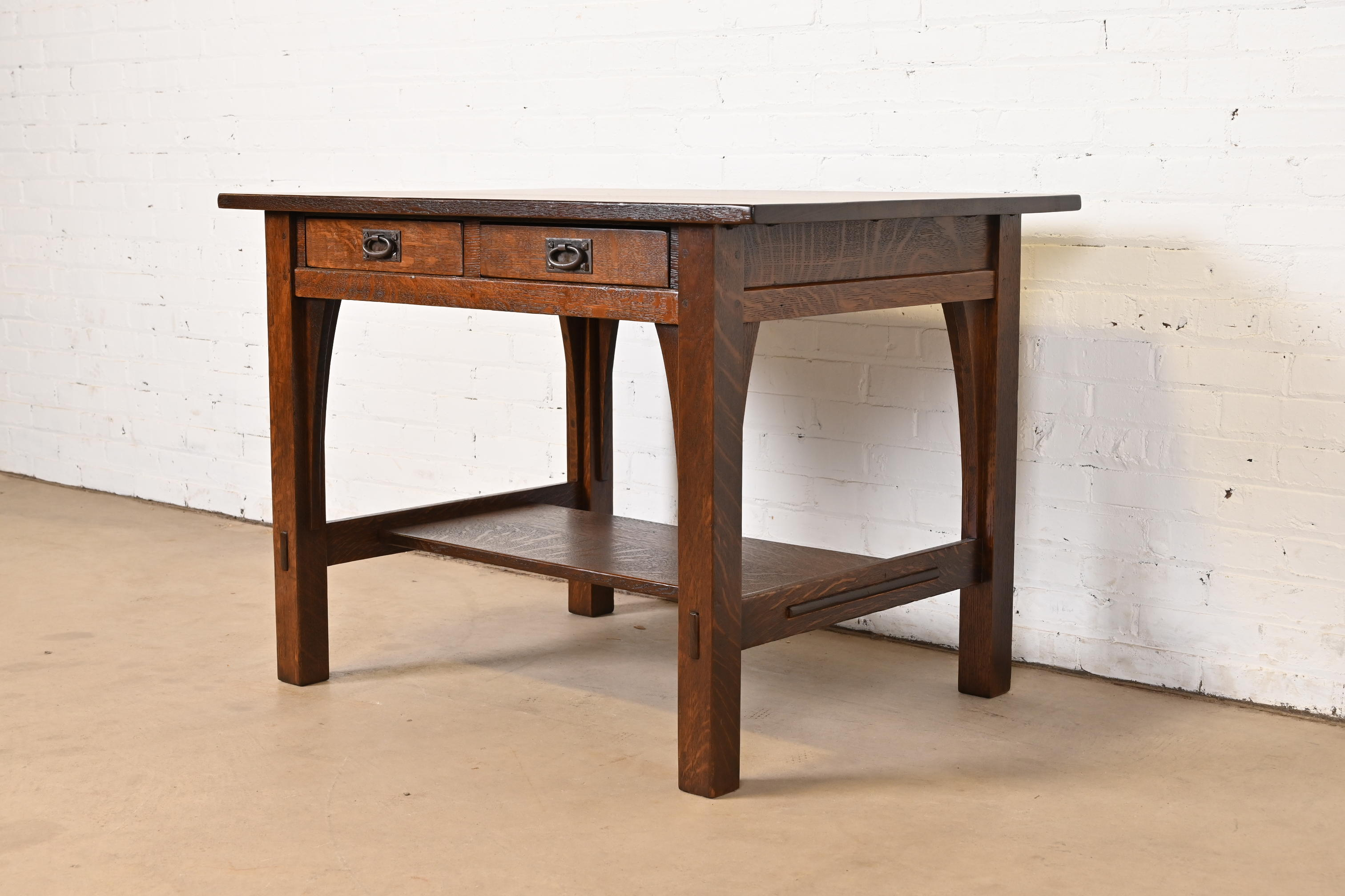 Gustav Stickley Mission Oak Arts & Crafts Writing Desk or Library Table, Newly Refinished - Image 4
