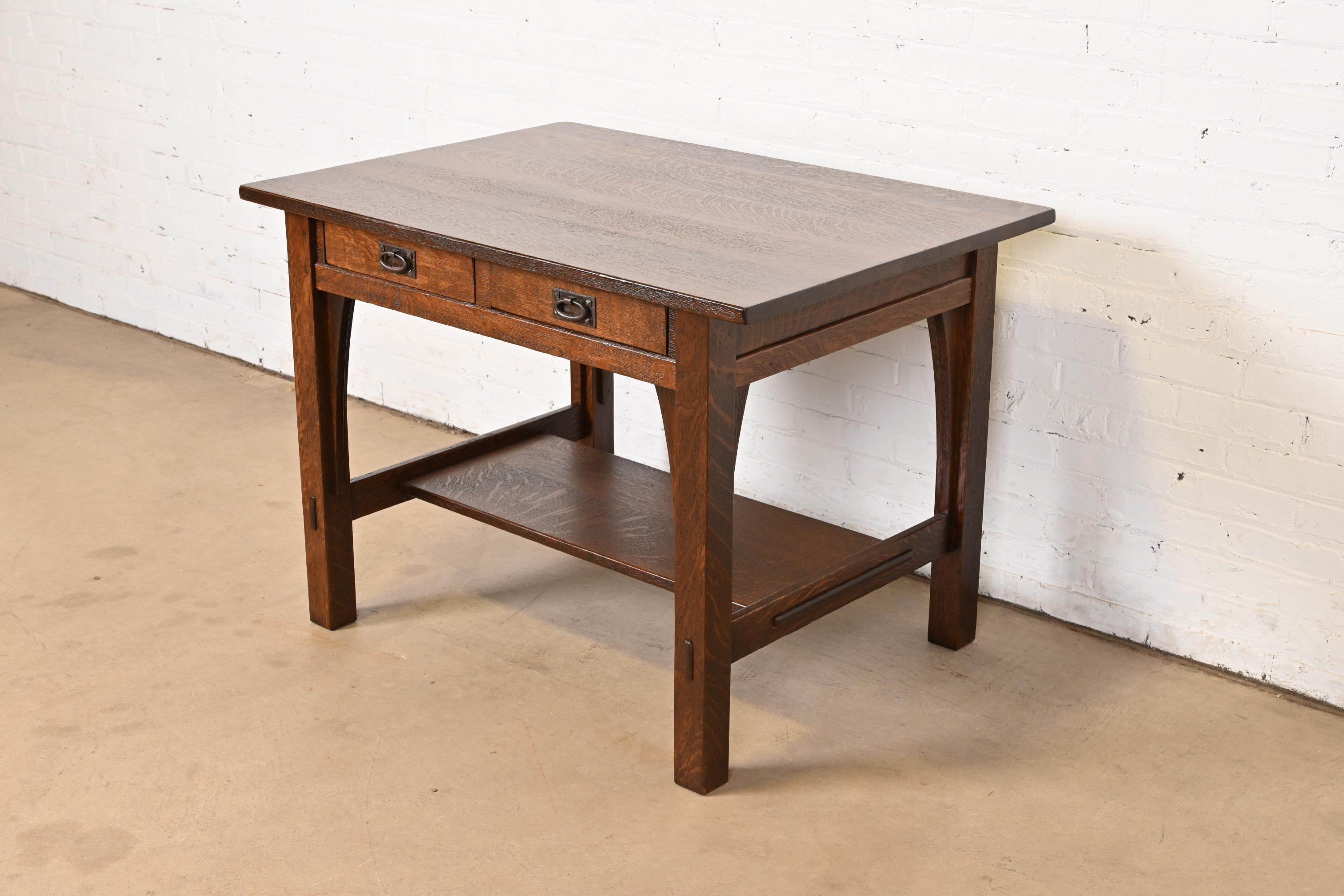 Gustav Stickley Mission Oak Arts & Crafts Writing Desk or Library Table, Newly Refinished