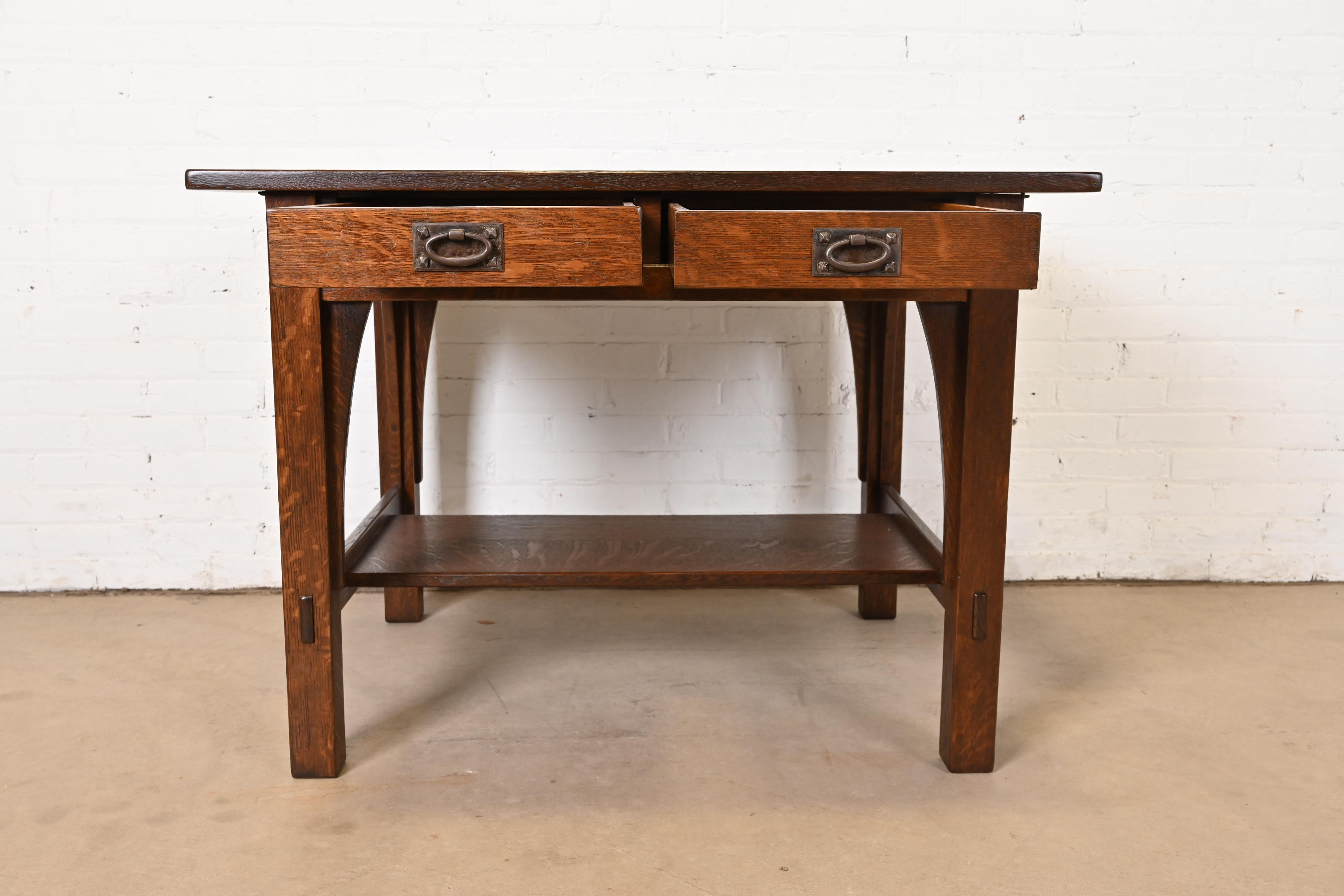 Gustav Stickley Mission Oak Arts & Crafts Writing Desk or Library Table, Newly Refinished - Image 8