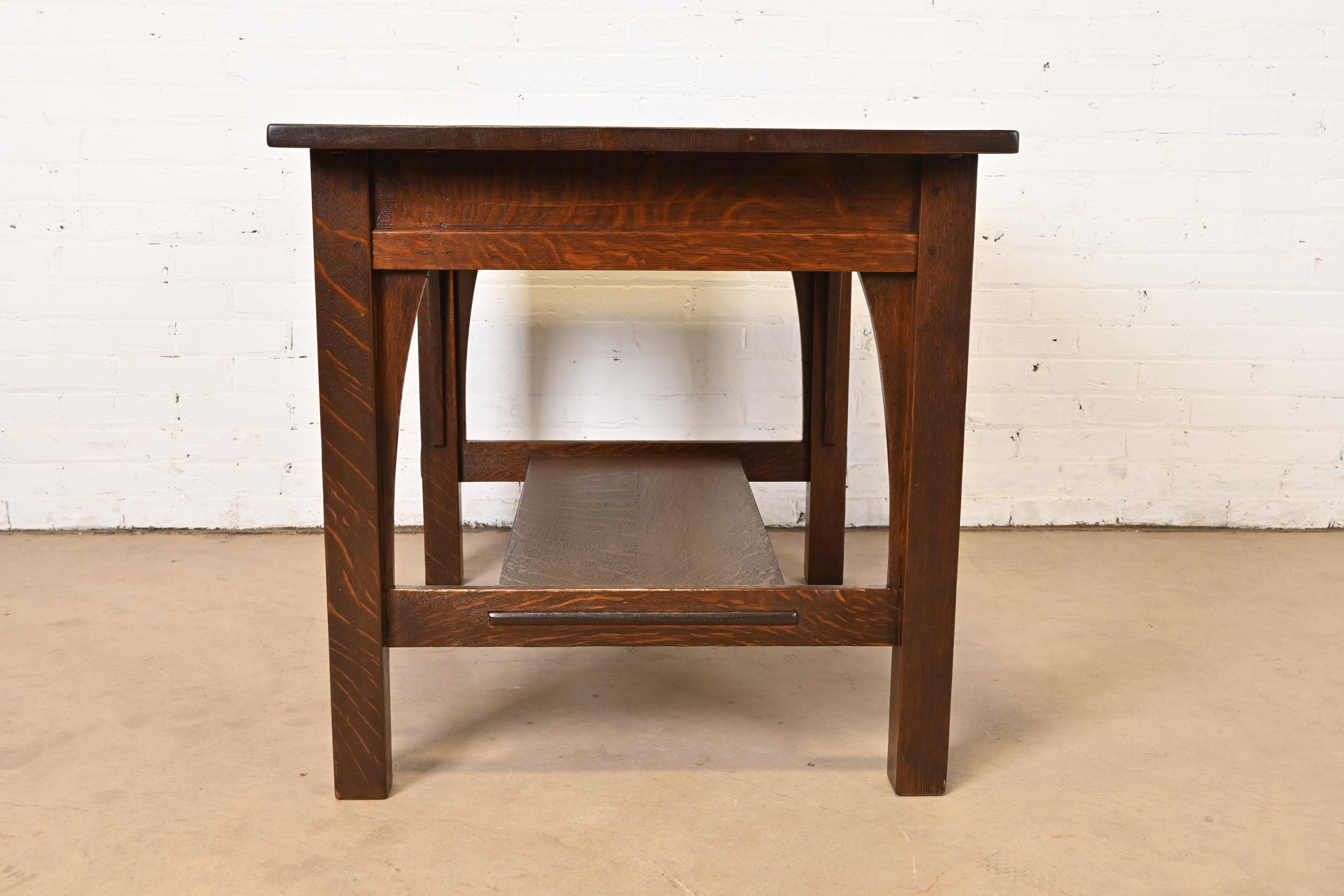 Gustav Stickley Mission Oak Arts & Crafts Writing Desk or Library Table, Newly Refinished - Image 10