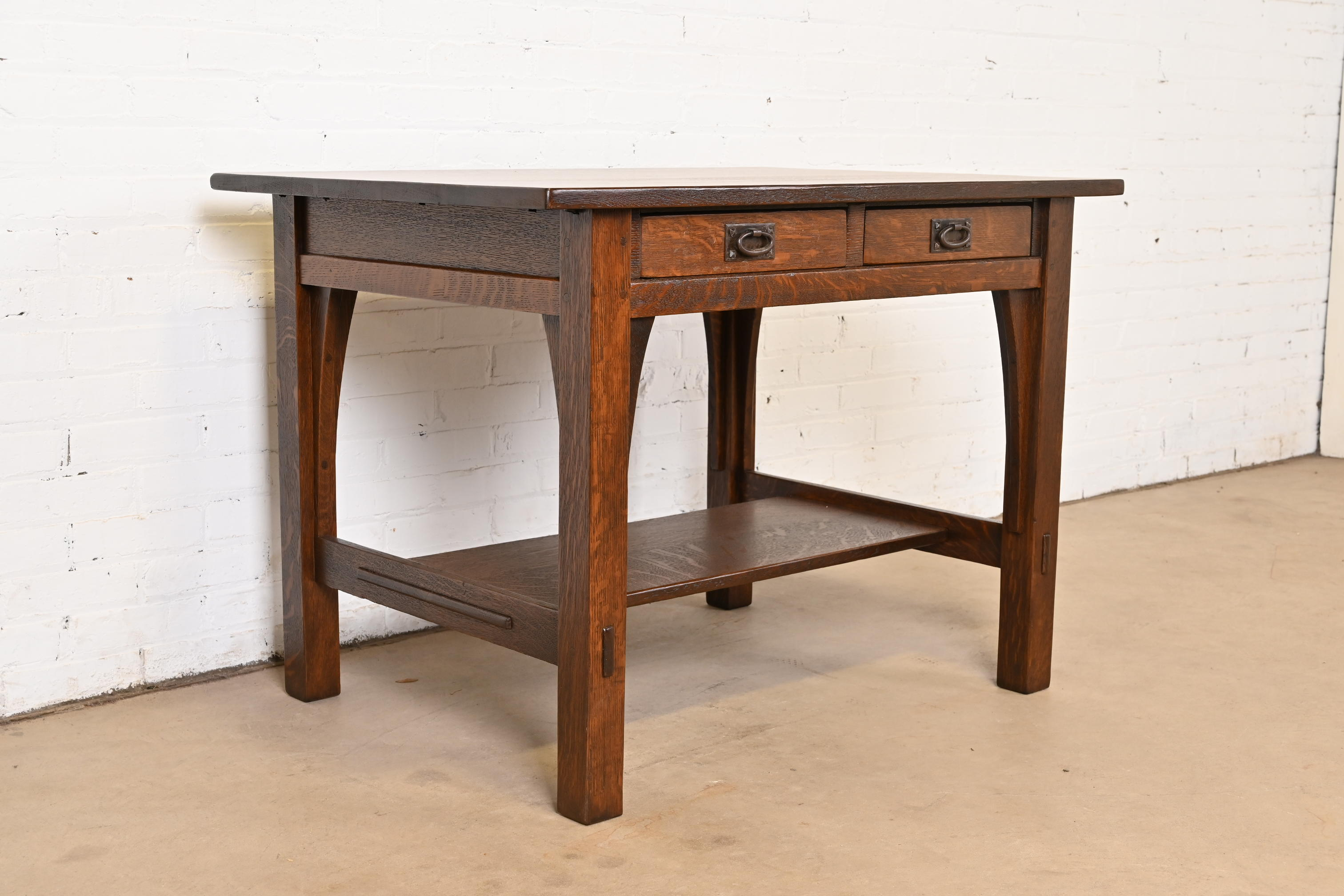 Gustav Stickley Mission Oak Arts & Crafts Writing Desk or Library Table, Newly Refinished - Image 5