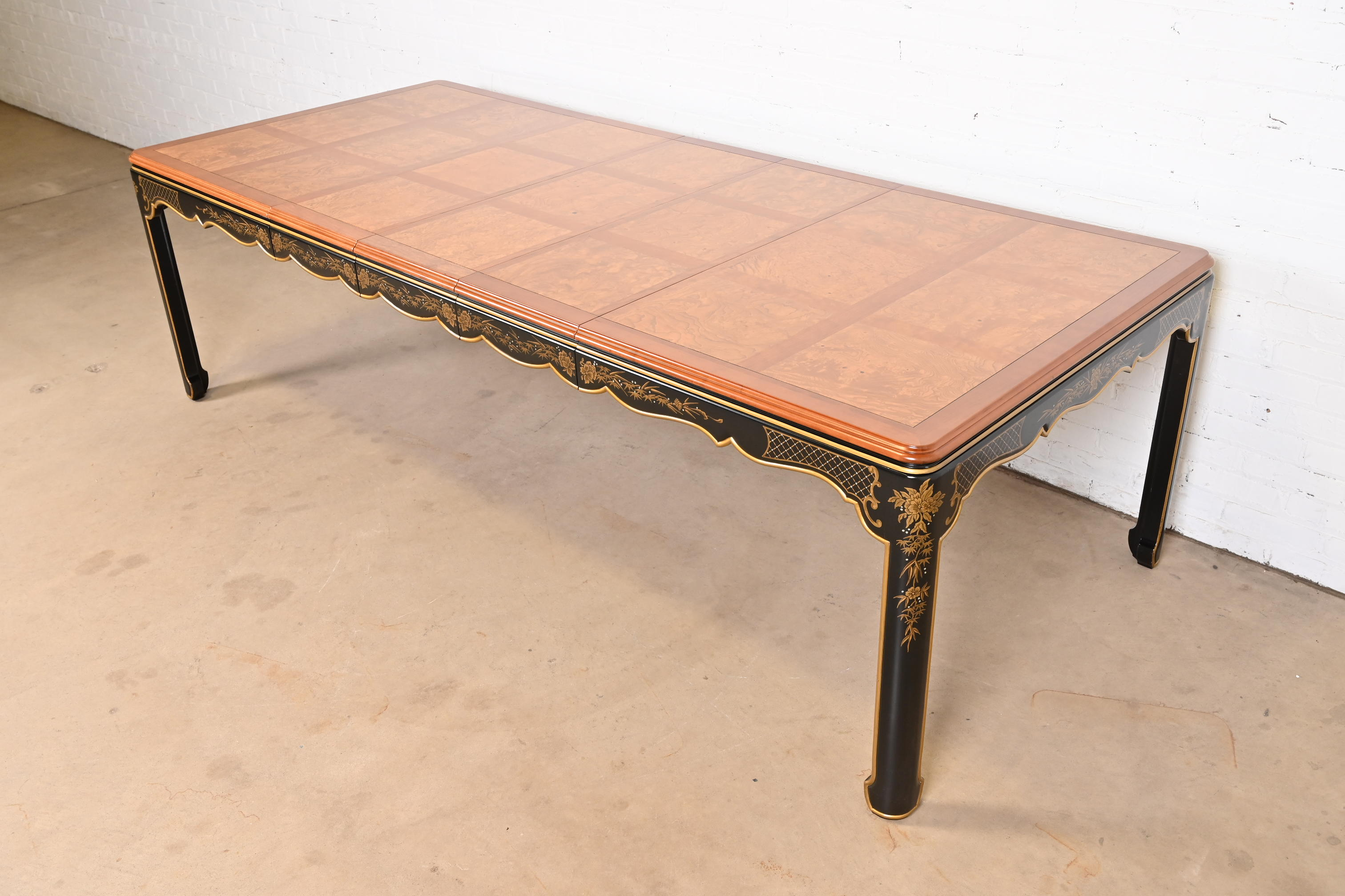 Kindel Furniture Hollywood Regency Chinoiserie Extension Dining Table, Newly Refinished