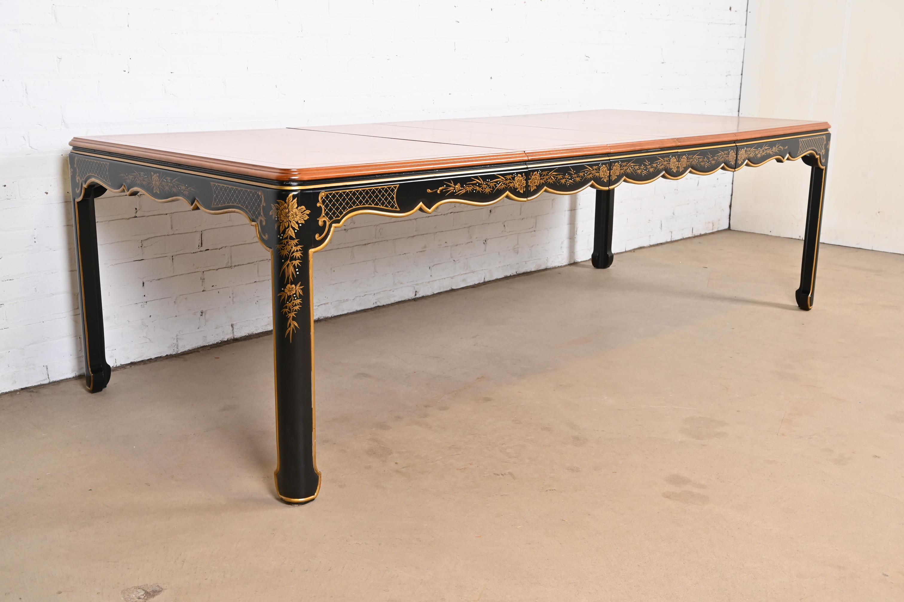 Kindel Furniture Hollywood Regency Chinoiserie Extension Dining Table, Newly Refinished - Image 4