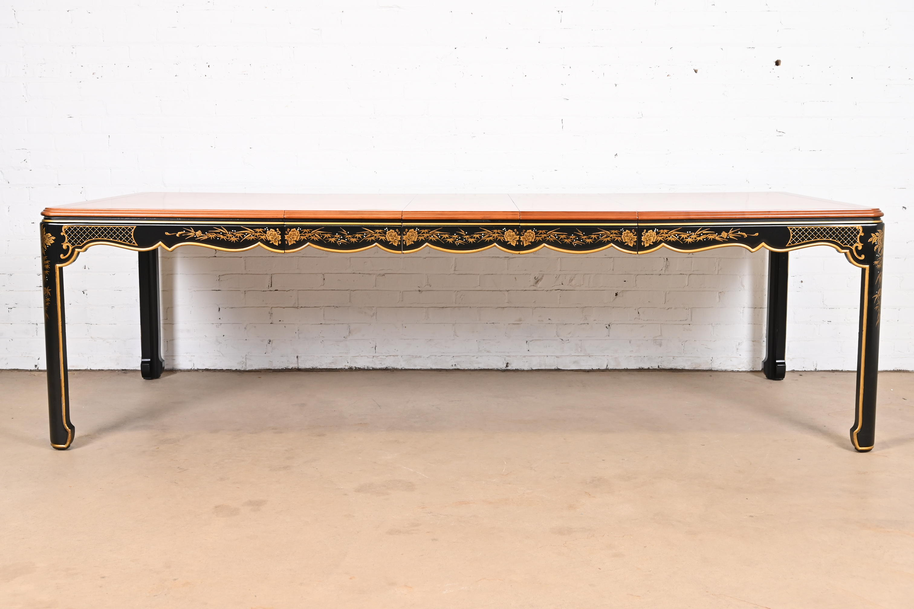 Kindel Furniture Hollywood Regency Chinoiserie Extension Dining Table, Newly Refinished - Image 3