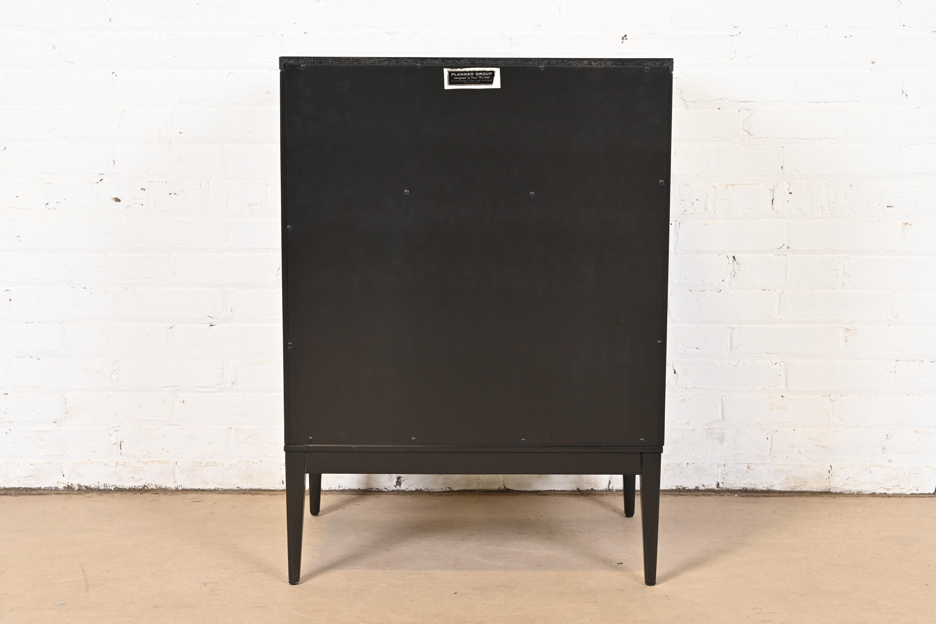 Paul McCobb Planner Group Black Lacquered Record Cabinet With Sliding Doors, Newly Refinished - Image 10
