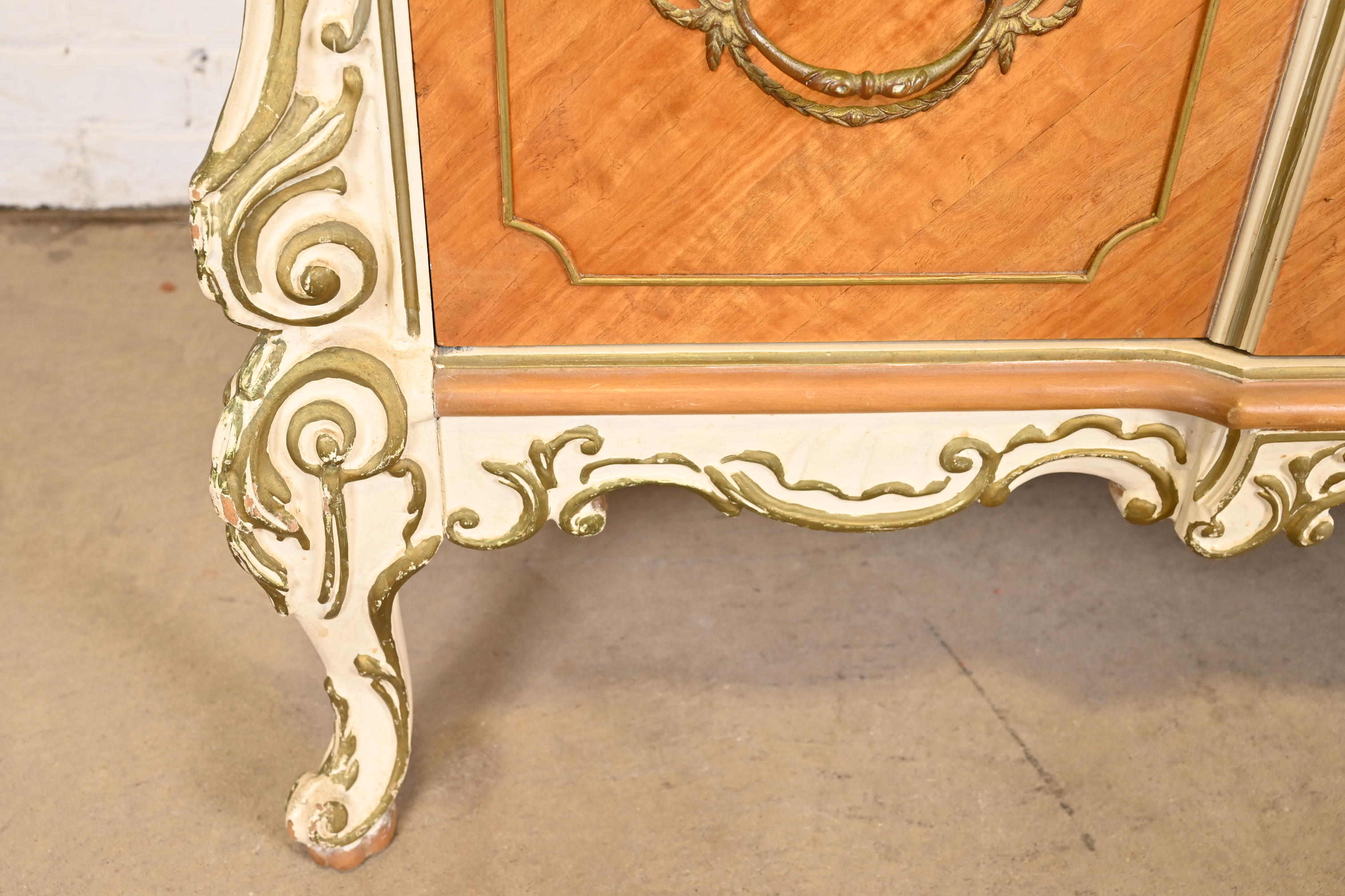 Romweber French Rococo Louis XV Satinwood Inlaid Marquetry and Parcel Painted Dresser, Circa 1930s - Image 8