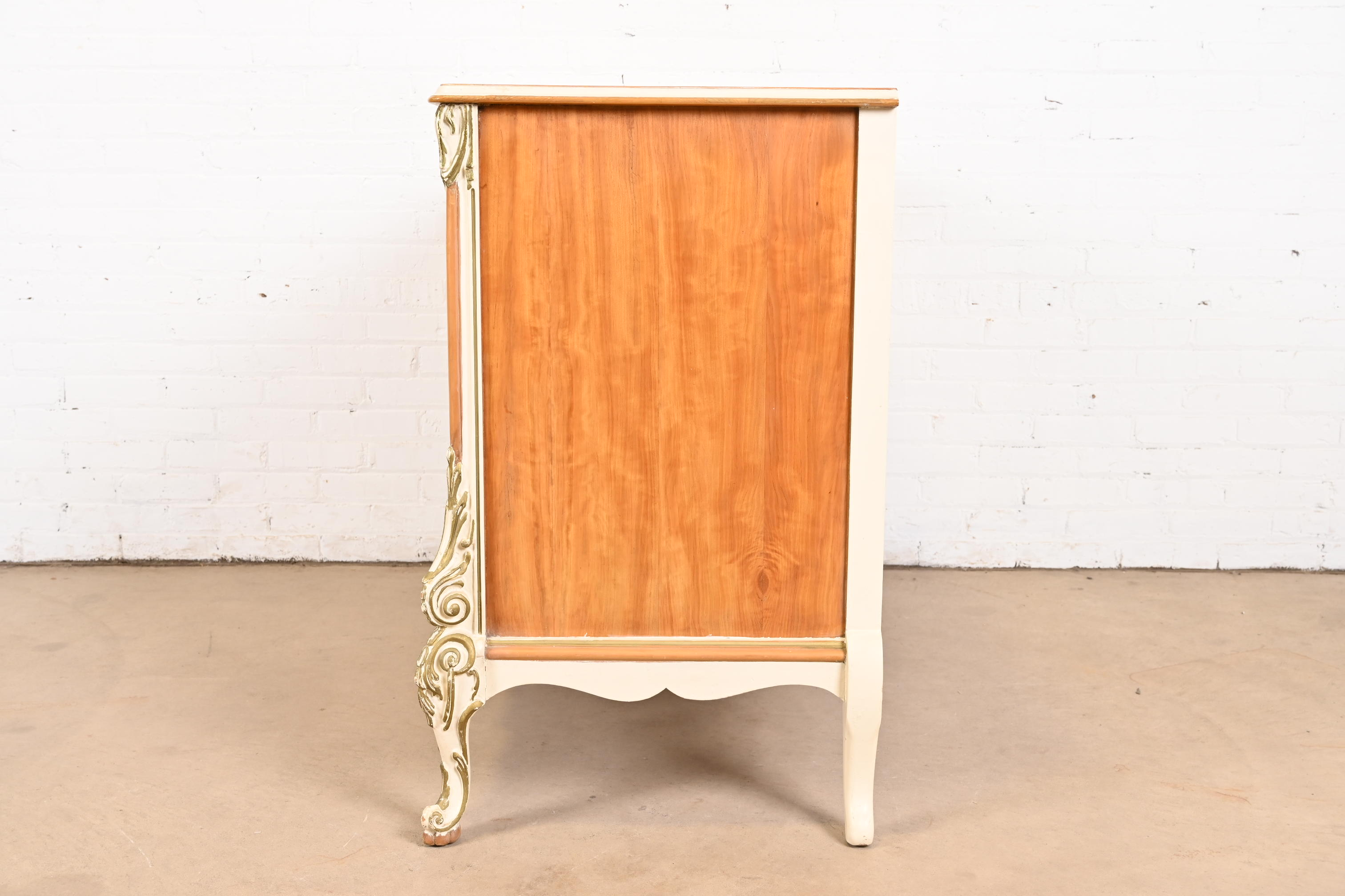 Romweber French Rococo Louis XV Satinwood Inlaid Marquetry and Parcel Painted Dresser, Circa 1930s - Image 10