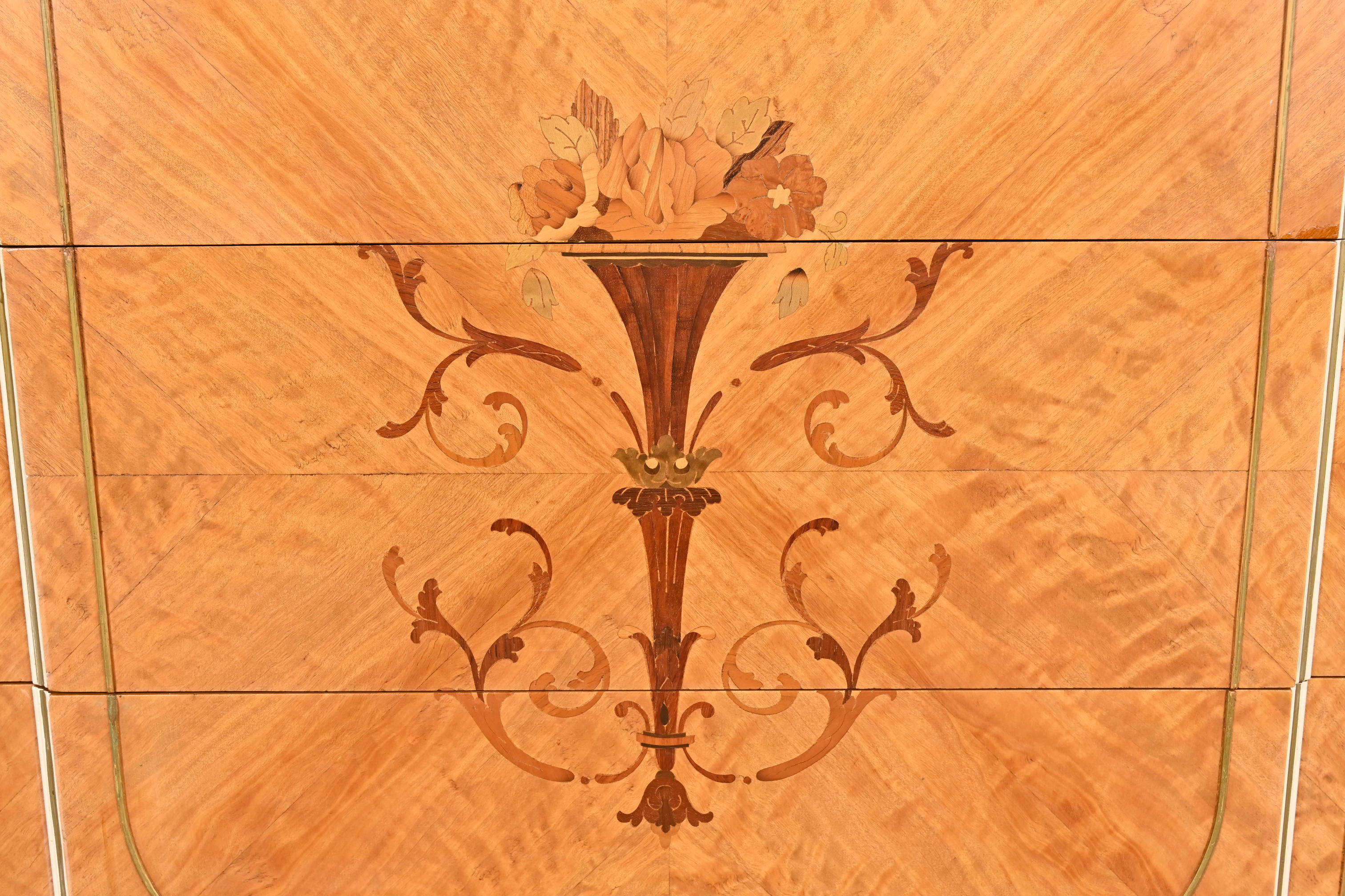 Romweber French Rococo Louis XV Satinwood Inlaid Marquetry and Parcel Painted Dresser, Circa 1930s - Image 7