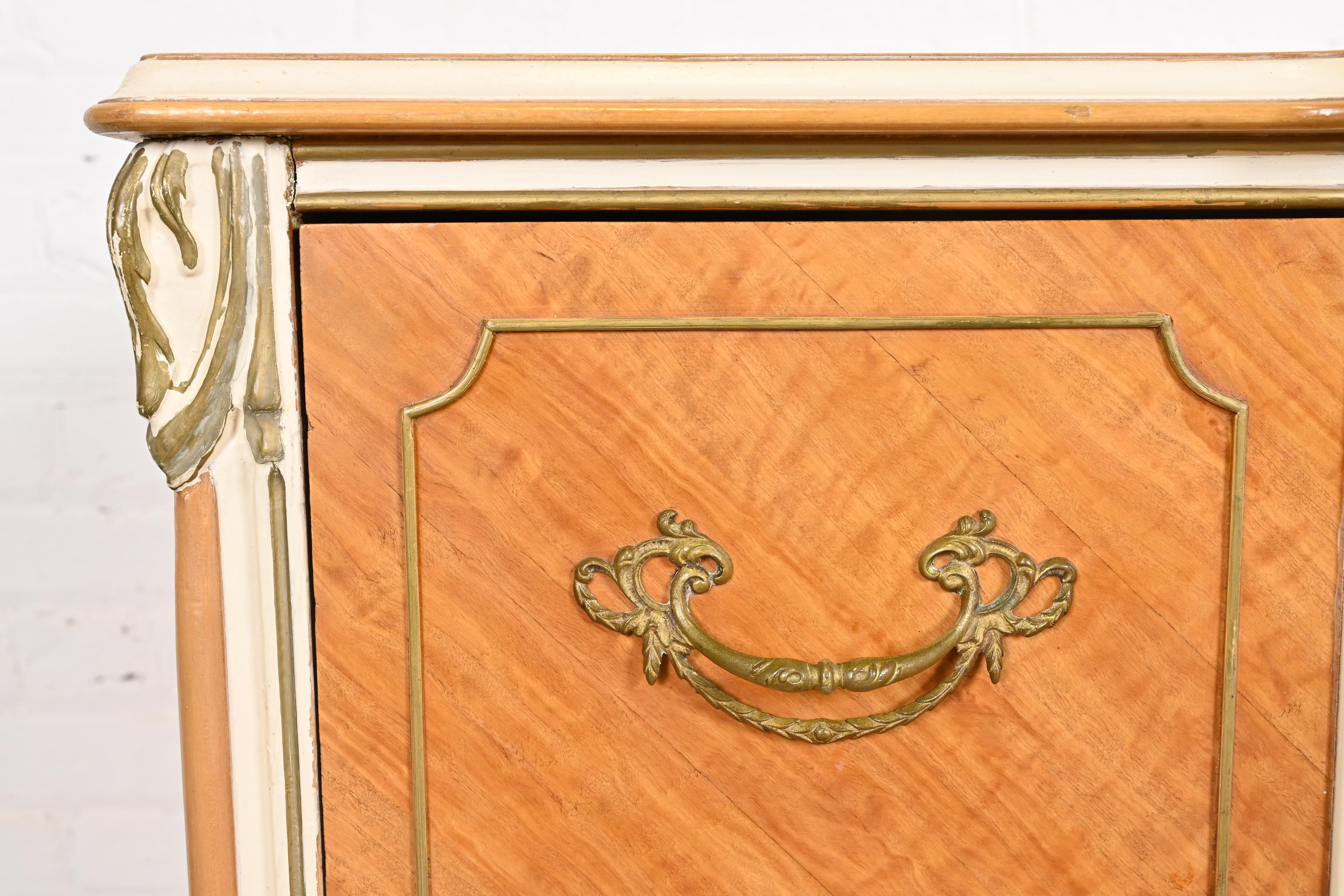 Romweber French Rococo Louis XV Satinwood Inlaid Marquetry and Parcel Painted Dresser, Circa 1930s - Image 6