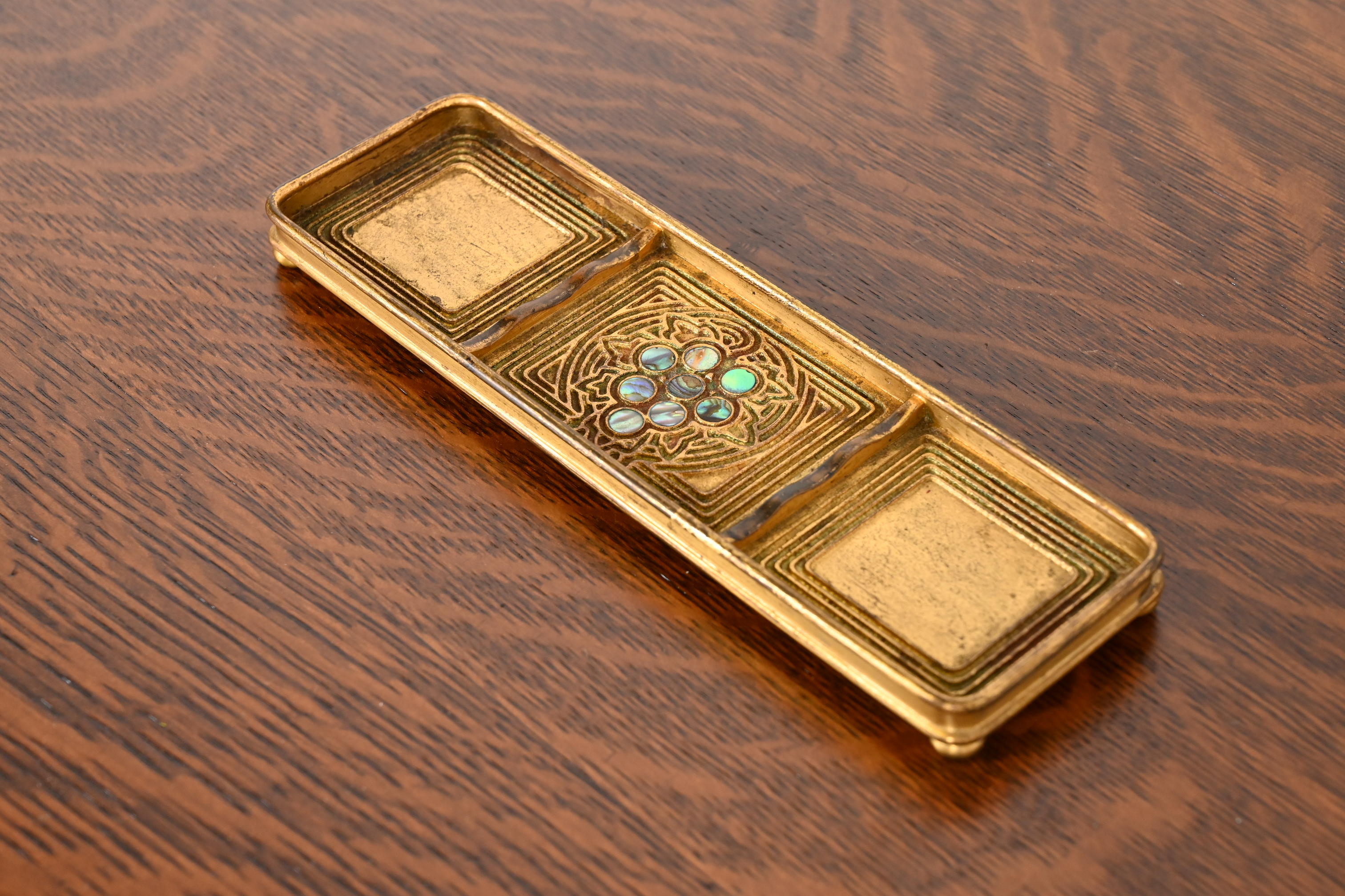 Tiffany Studios New York Bronze Doré and Abalone Pen Tray - Image 2