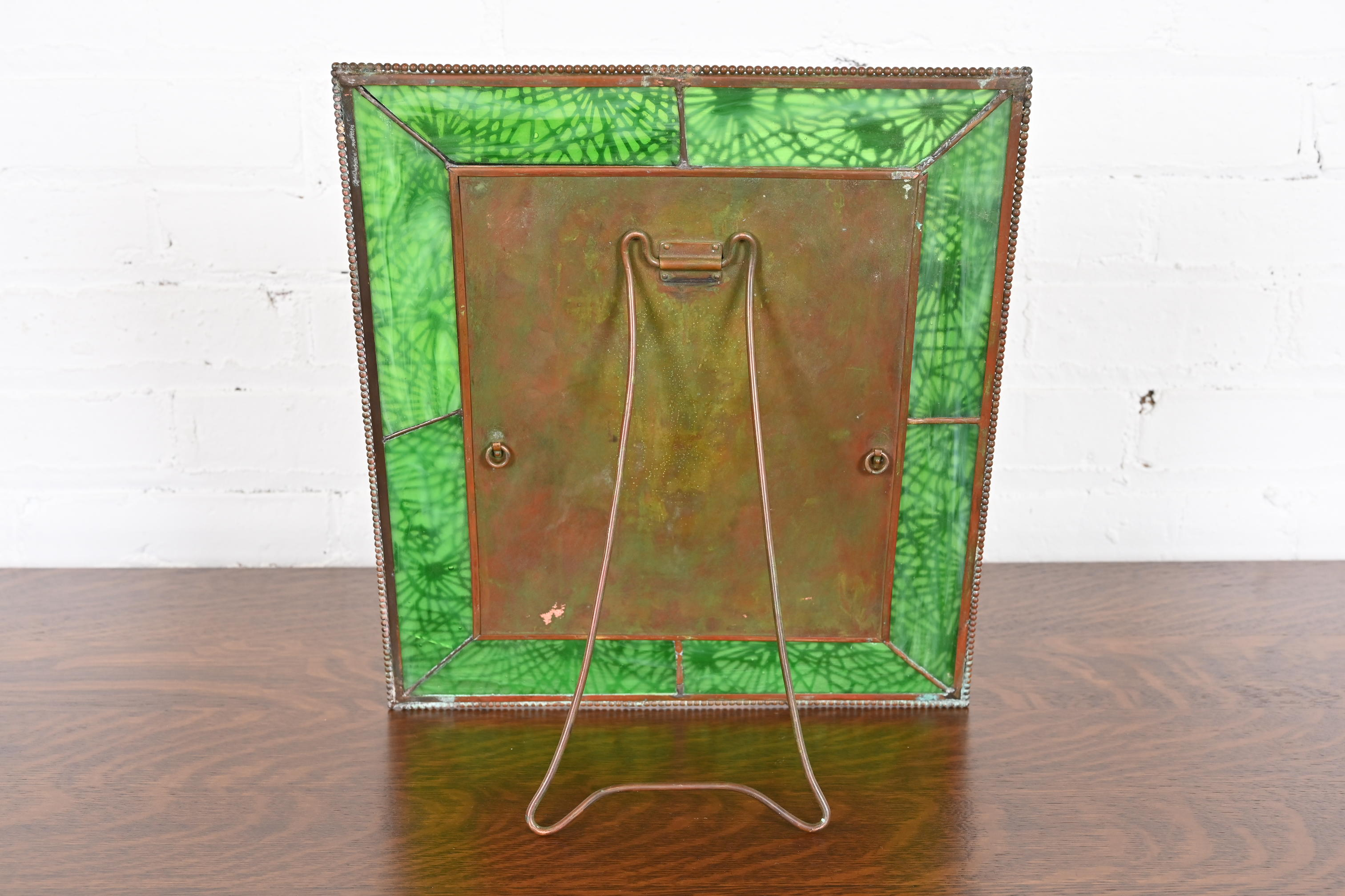 Tiffany Studios New York Pine Needle Bronze and Green Slag Glass Large Picture Frame, Circa 1910 - Image 10