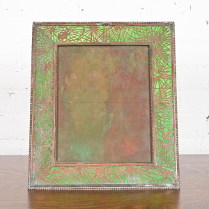 Tiffany Studios New York Pine Needle Bronze and Green Slag Glass Large Picture Frame, Circa 1910