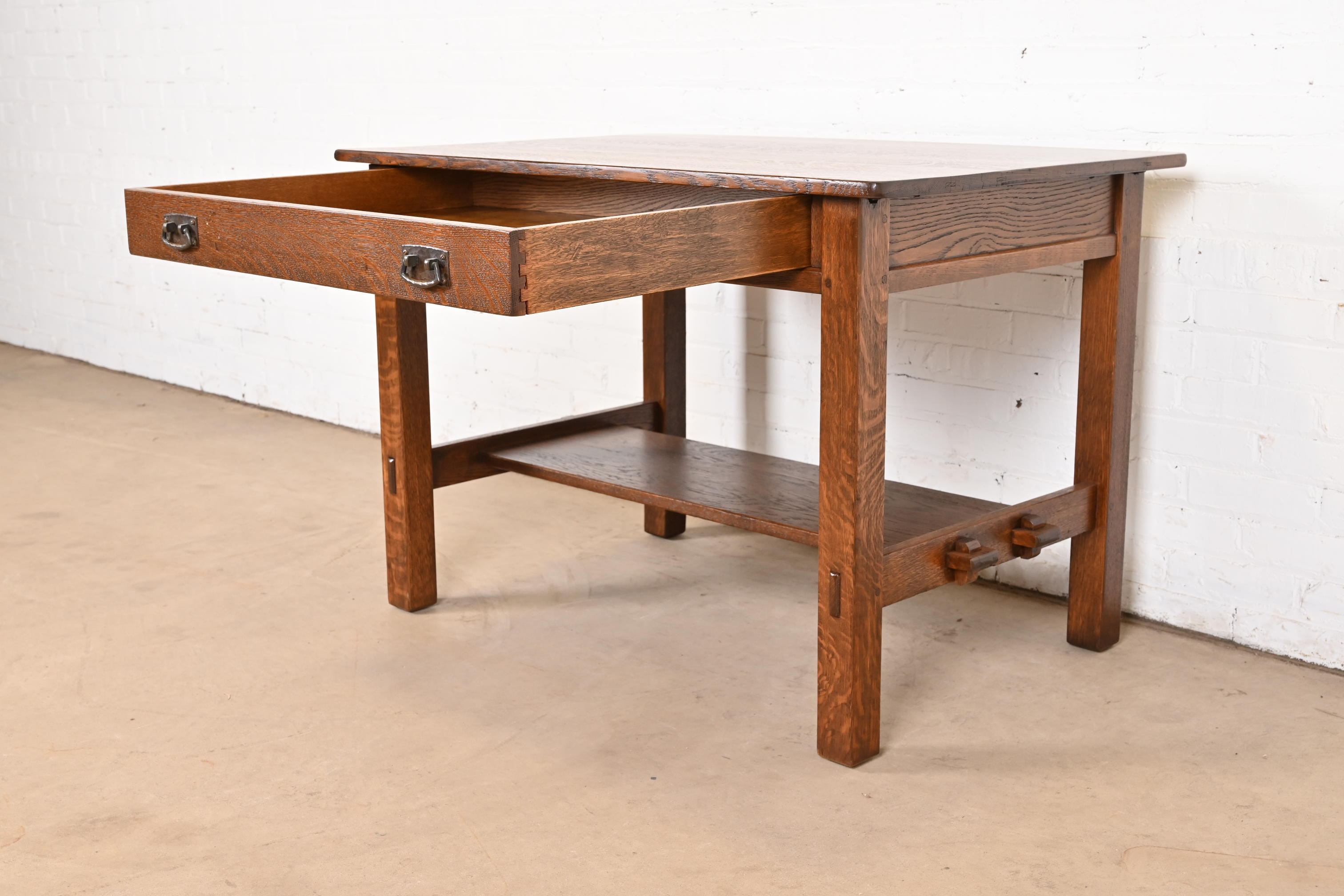 Antique L. & J. G. Stickley Mission Oak Arts & Crafts Writing Desk or Library Table, Newly Restored - Image 5