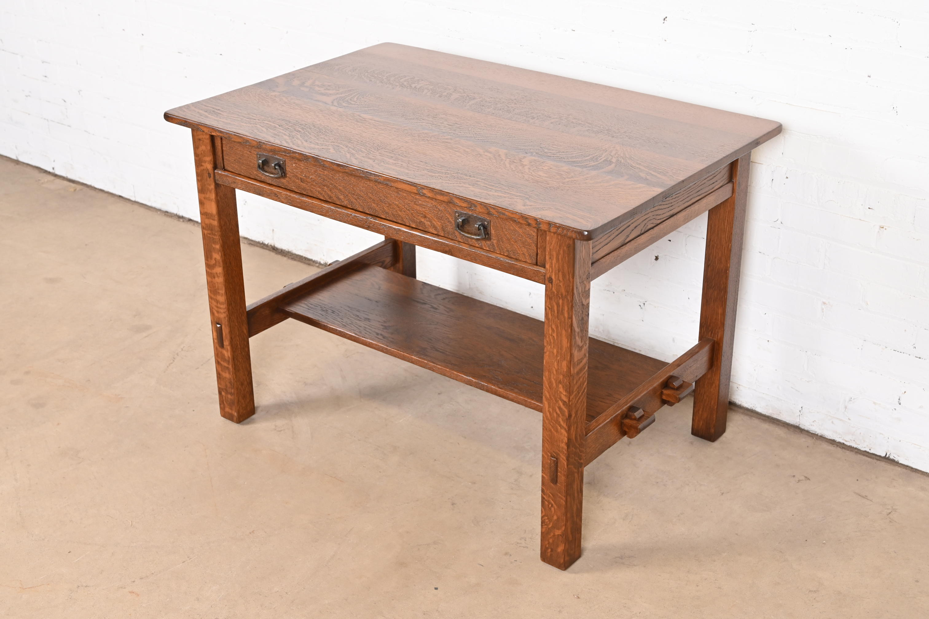 Antique L. & J. G. Stickley Mission Oak Arts & Crafts Writing Desk or Library Table, Newly Restored - Image 2