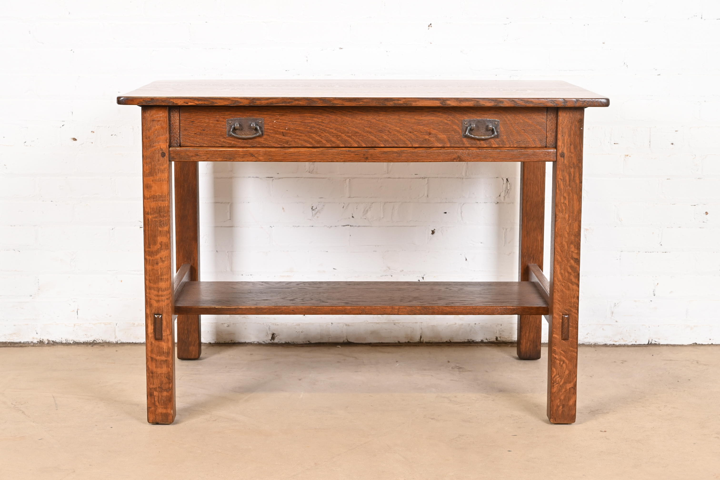 Antique L. & J. G. Stickley Mission Oak Arts & Crafts Writing Desk or Library Table, Newly Restored - Image 3