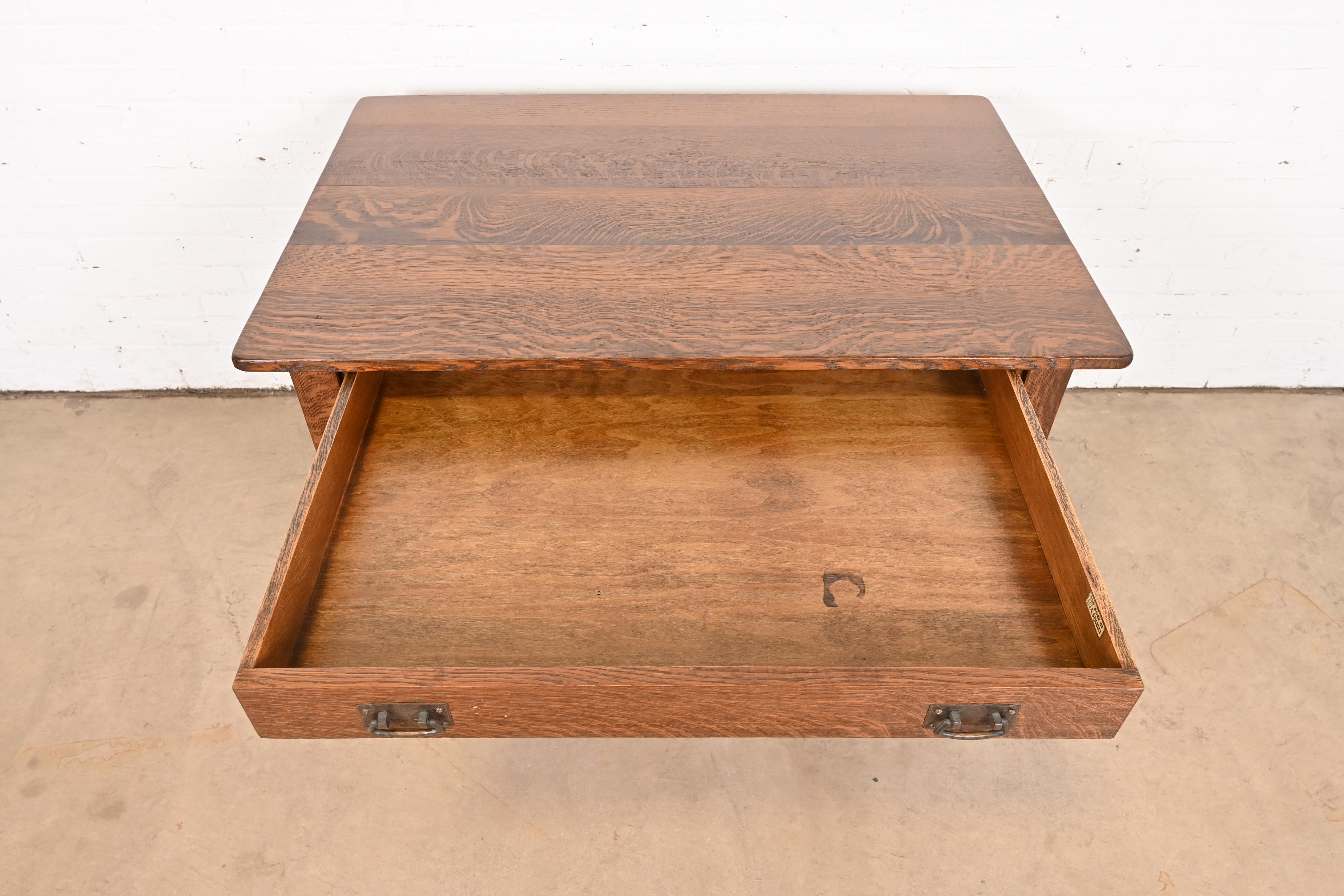 Antique L. & J. G. Stickley Mission Oak Arts & Crafts Writing Desk or Library Table, Newly Restored - Image 7