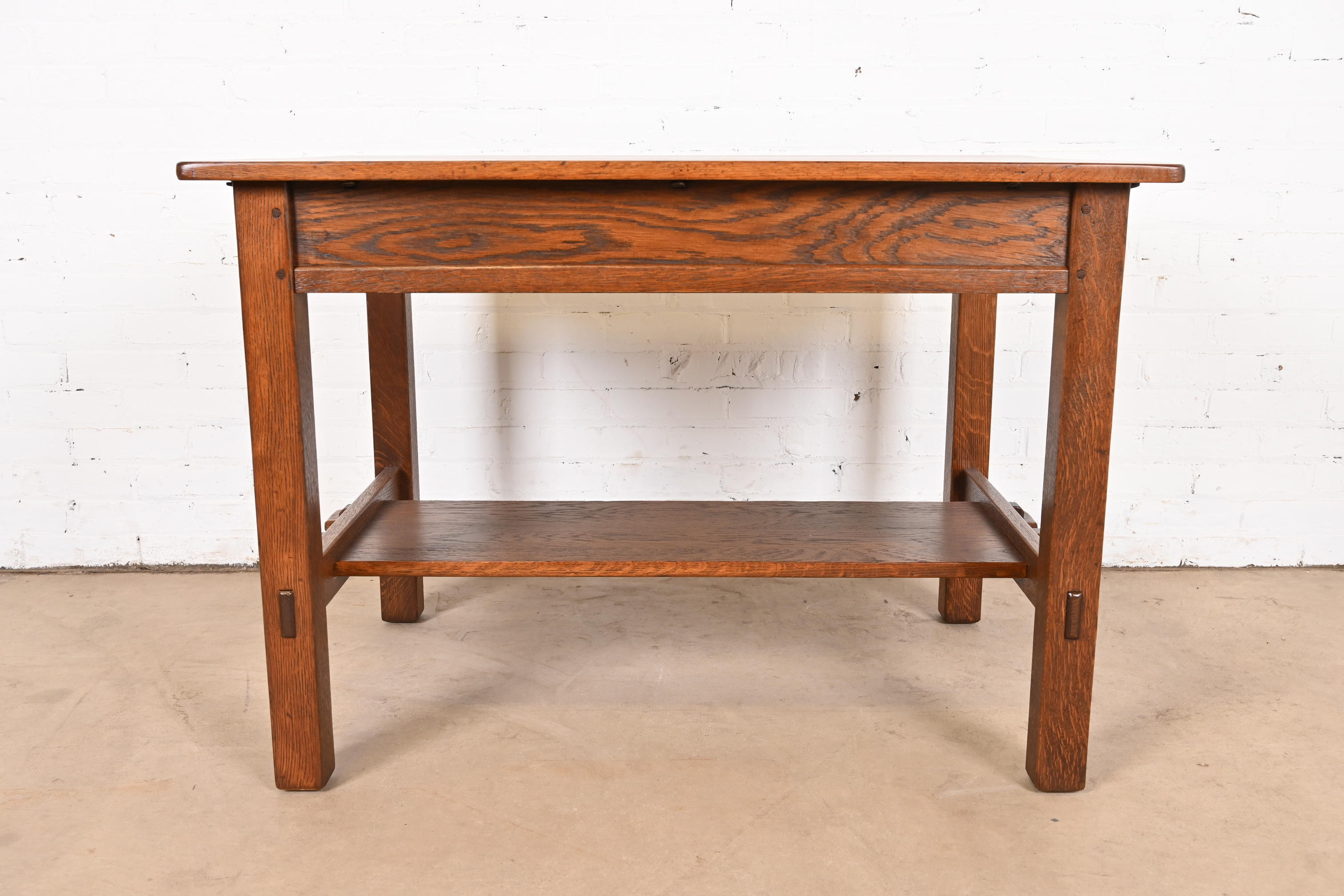 Antique L. & J. G. Stickley Mission Oak Arts & Crafts Writing Desk or Library Table, Newly Restored - Image 11