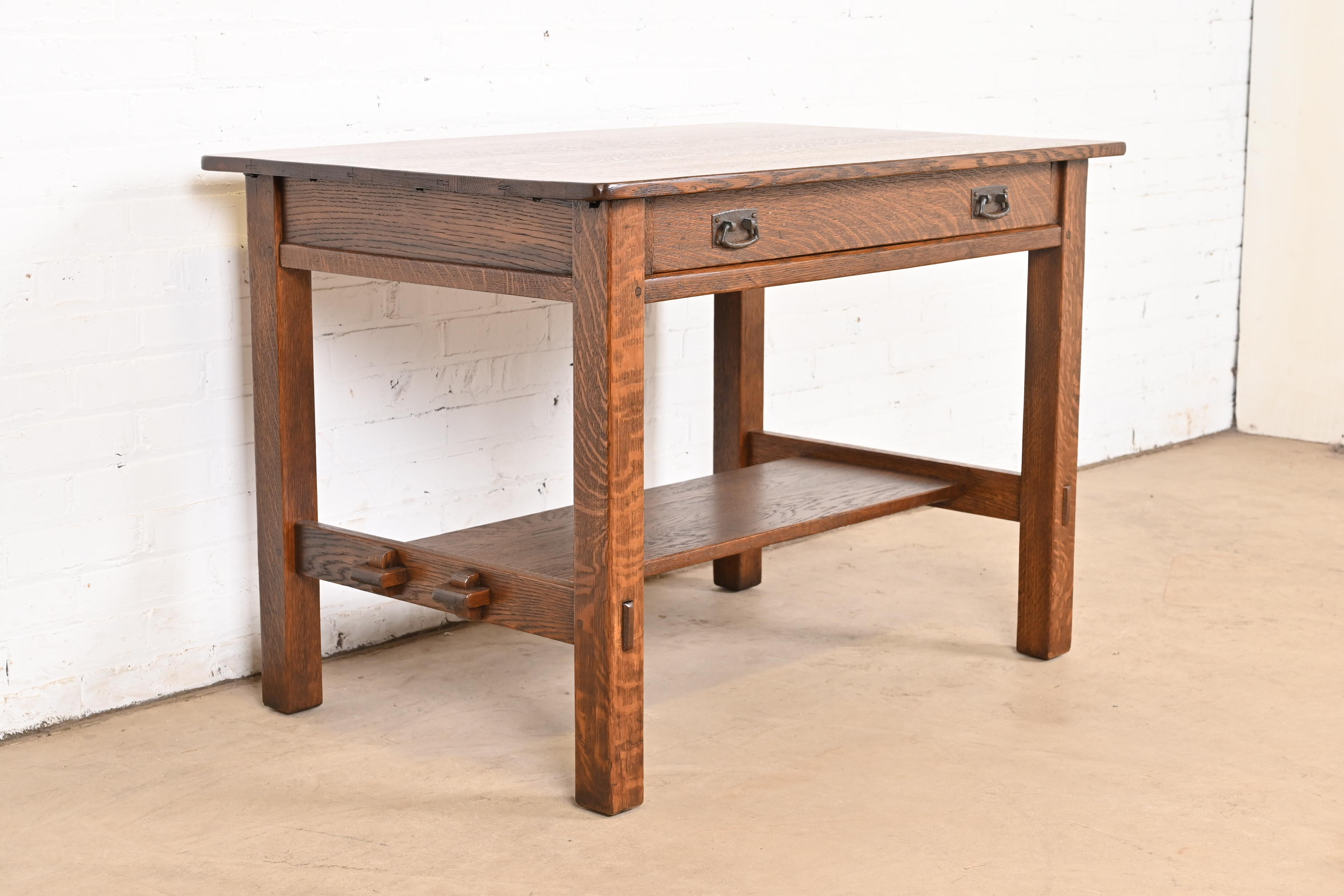 Antique L. & J. G. Stickley Mission Oak Arts & Crafts Writing Desk or Library Table, Newly Restored - Image 4
