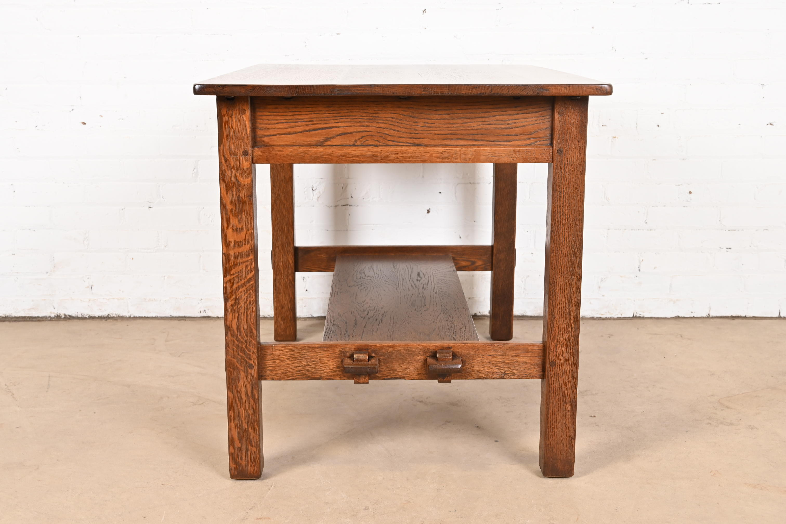 Antique L. & J. G. Stickley Mission Oak Arts & Crafts Writing Desk or Library Table, Newly Restored - Image 10