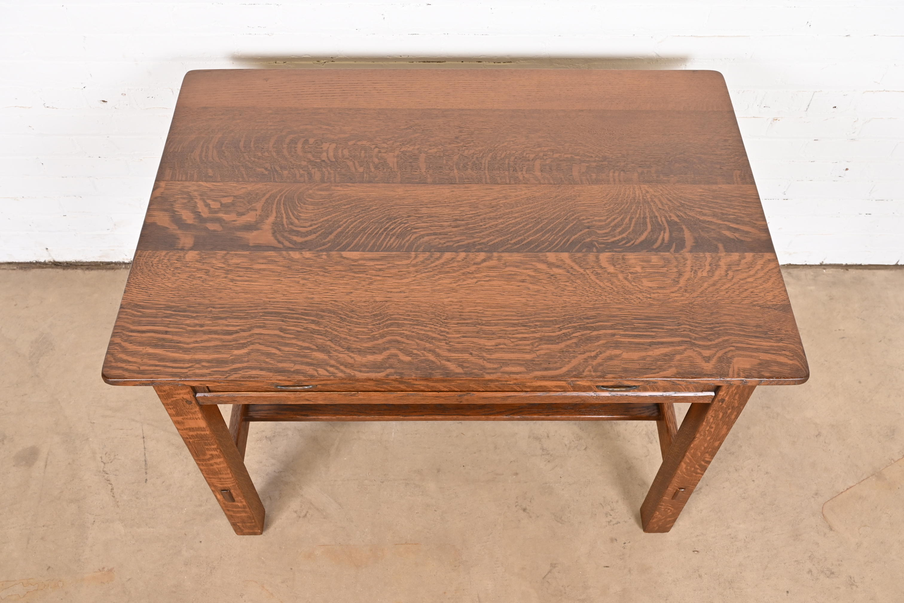 Antique L. & J. G. Stickley Mission Oak Arts & Crafts Writing Desk or Library Table, Newly Restored - Image 9