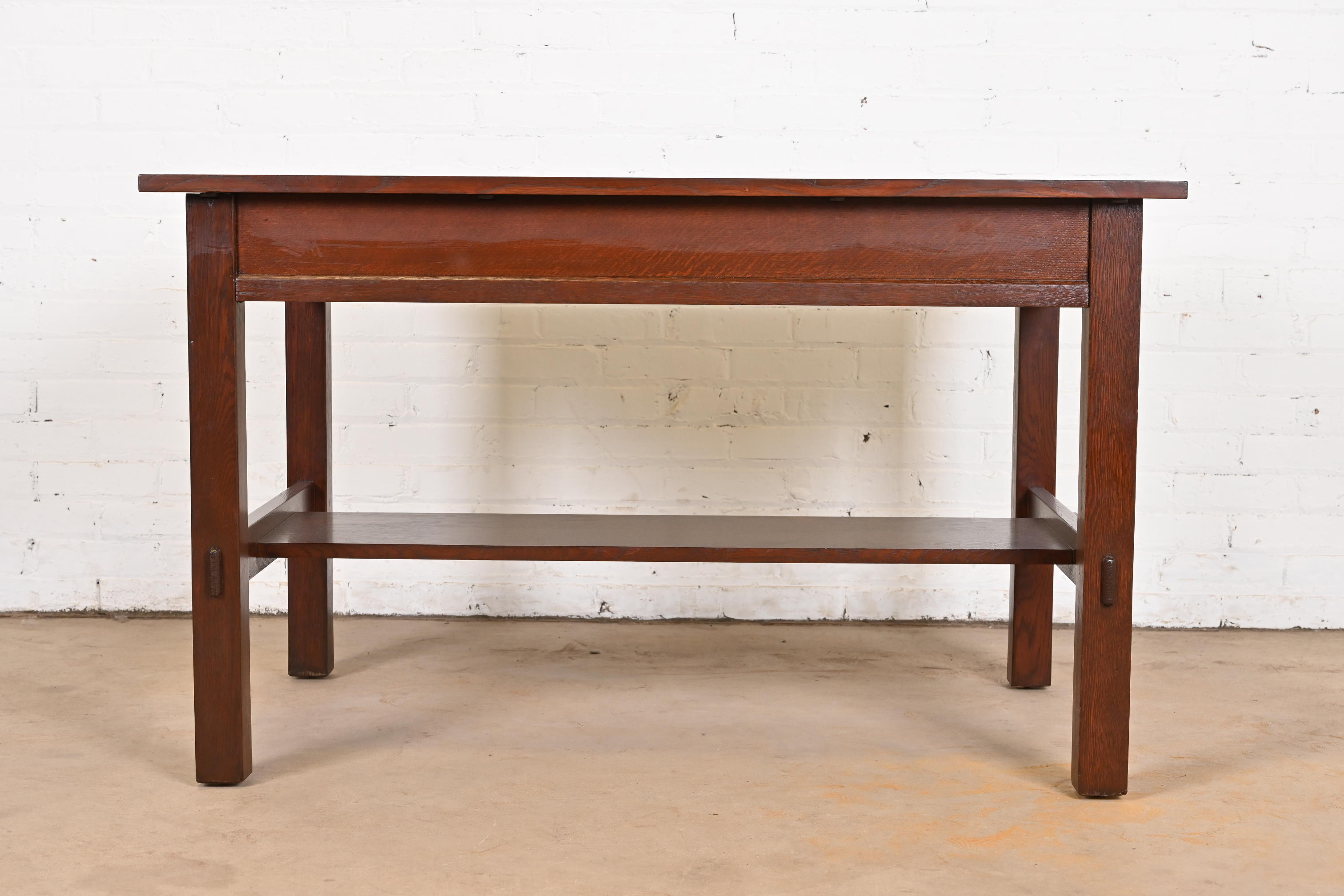 Antique Stickley Mission Oak Arts & Crafts Writing Desk or Library Table, Circa 1900 - Image 10