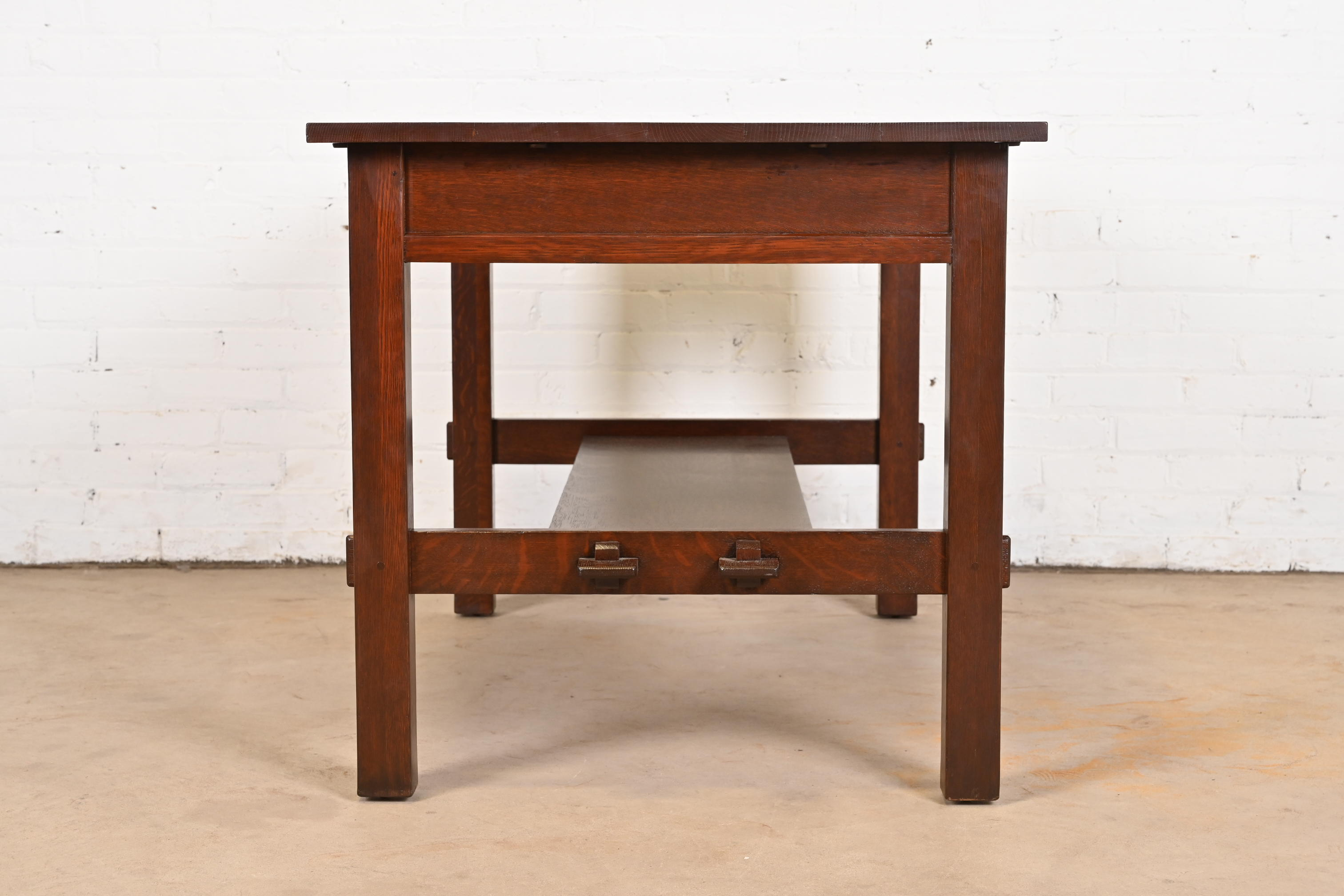 Antique Stickley Mission Oak Arts & Crafts Writing Desk or Library Table, Circa 1900 - Image 9