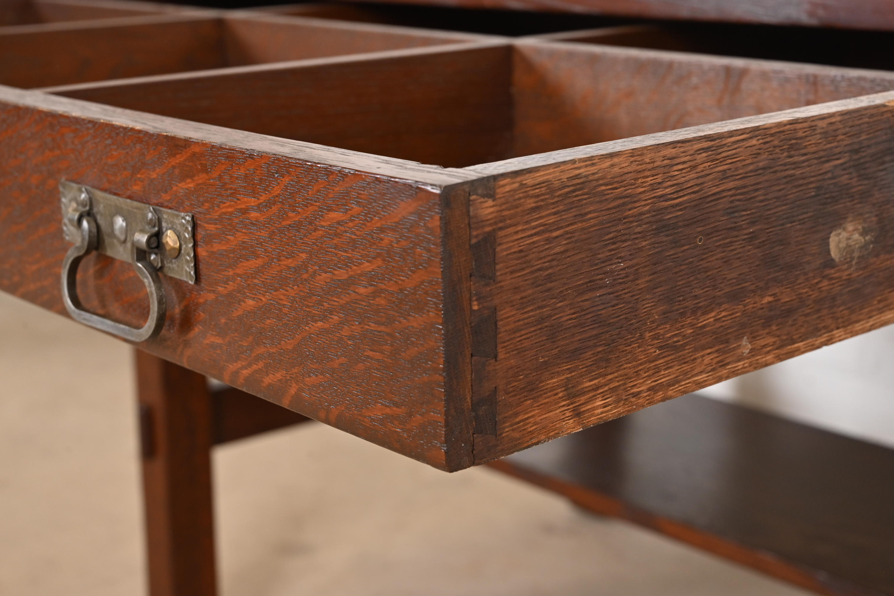 Antique Stickley Mission Oak Arts & Crafts Writing Desk or Library Table, Circa 1900 - Image 6