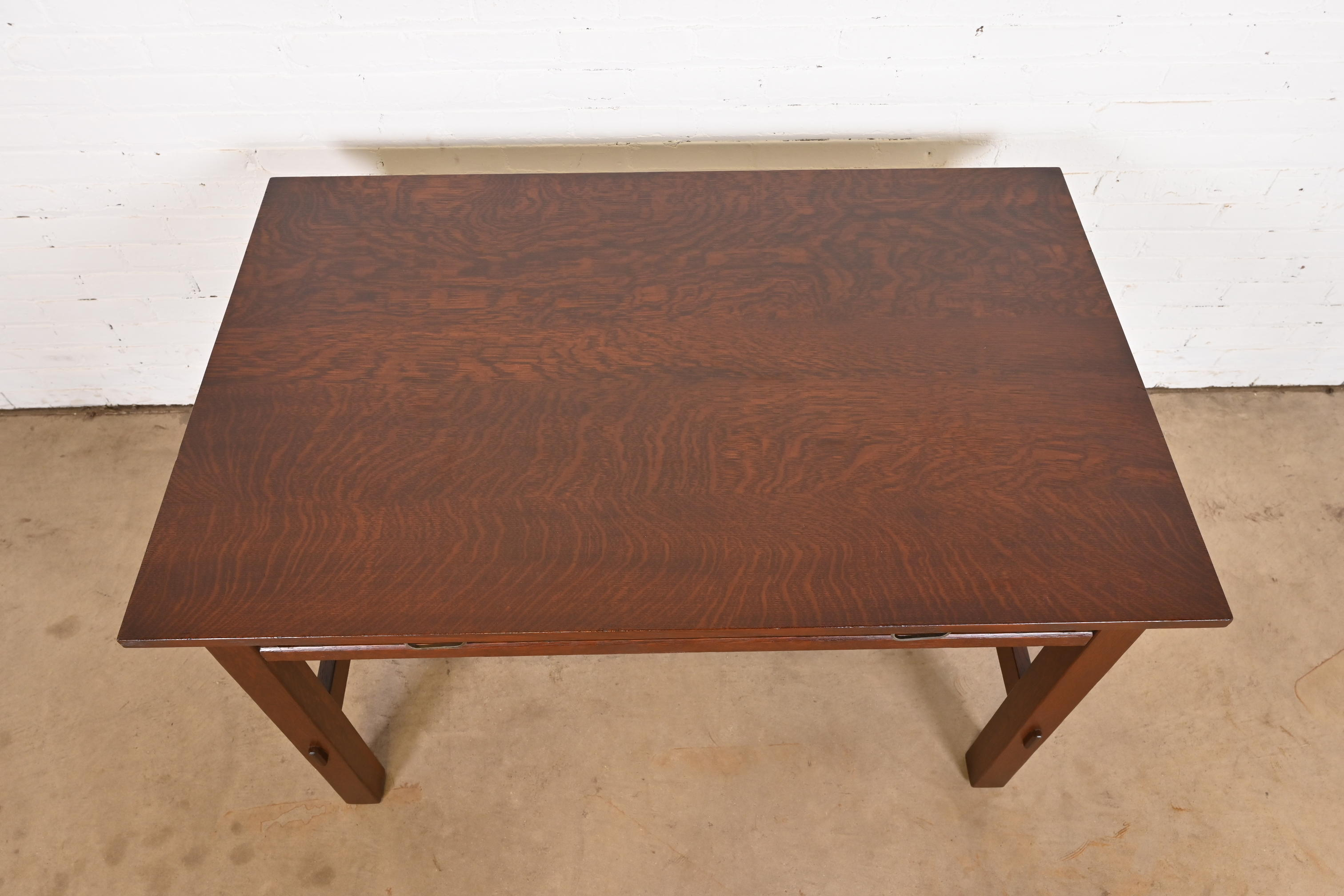 Antique Stickley Mission Oak Arts & Crafts Writing Desk or Library Table, Circa 1900 - Image 8