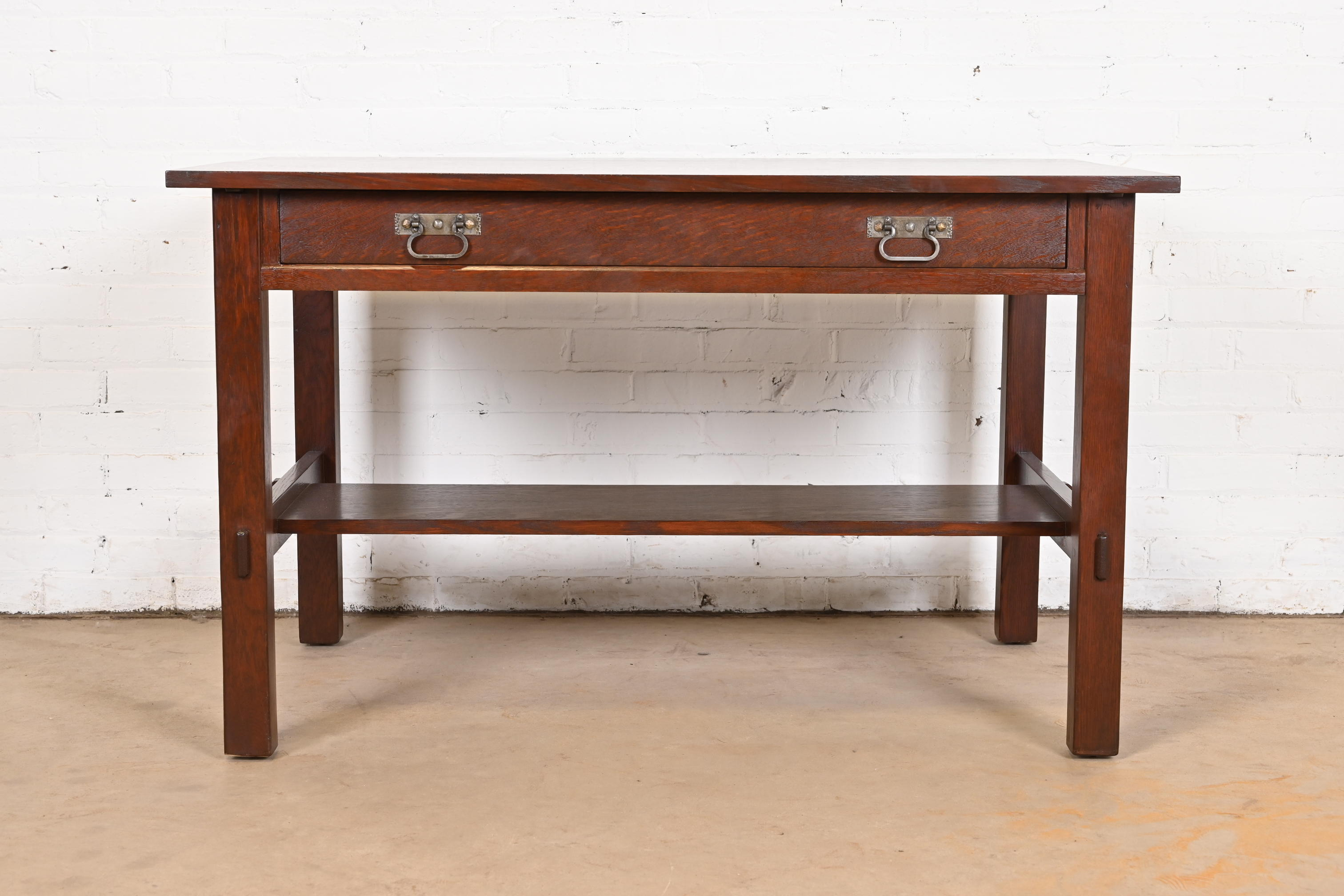 Antique Stickley Mission Oak Arts & Crafts Writing Desk or Library Table, Circa 1900 - Image 3